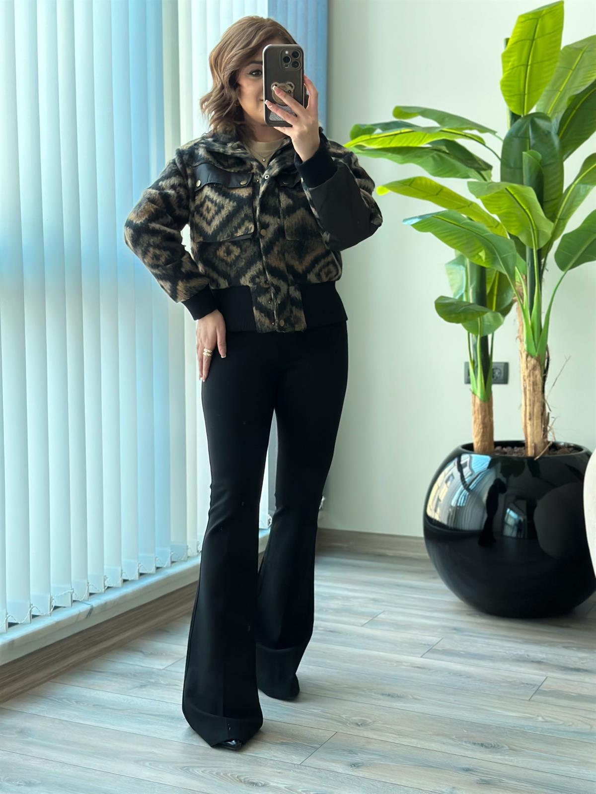 Bomber Çıtçıt Detaylı Ceket KAHVE
