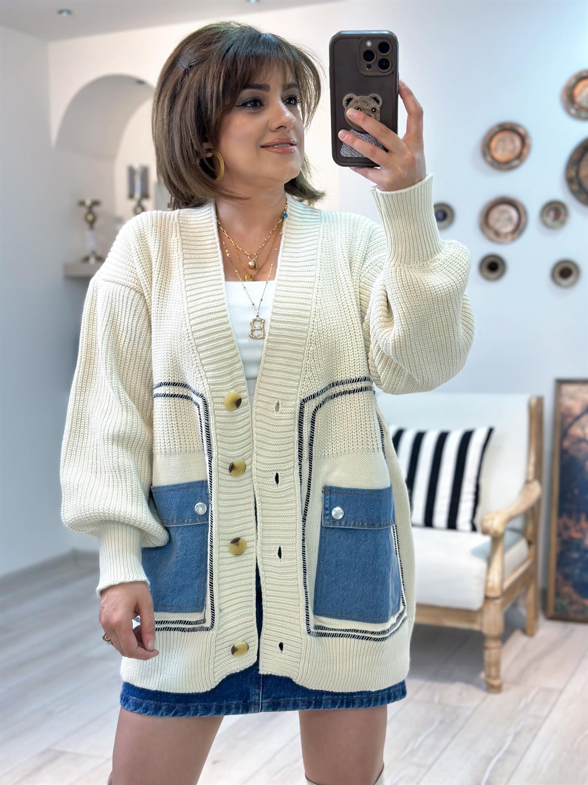 Cebi Kotlu  Triko Hırka BEJ