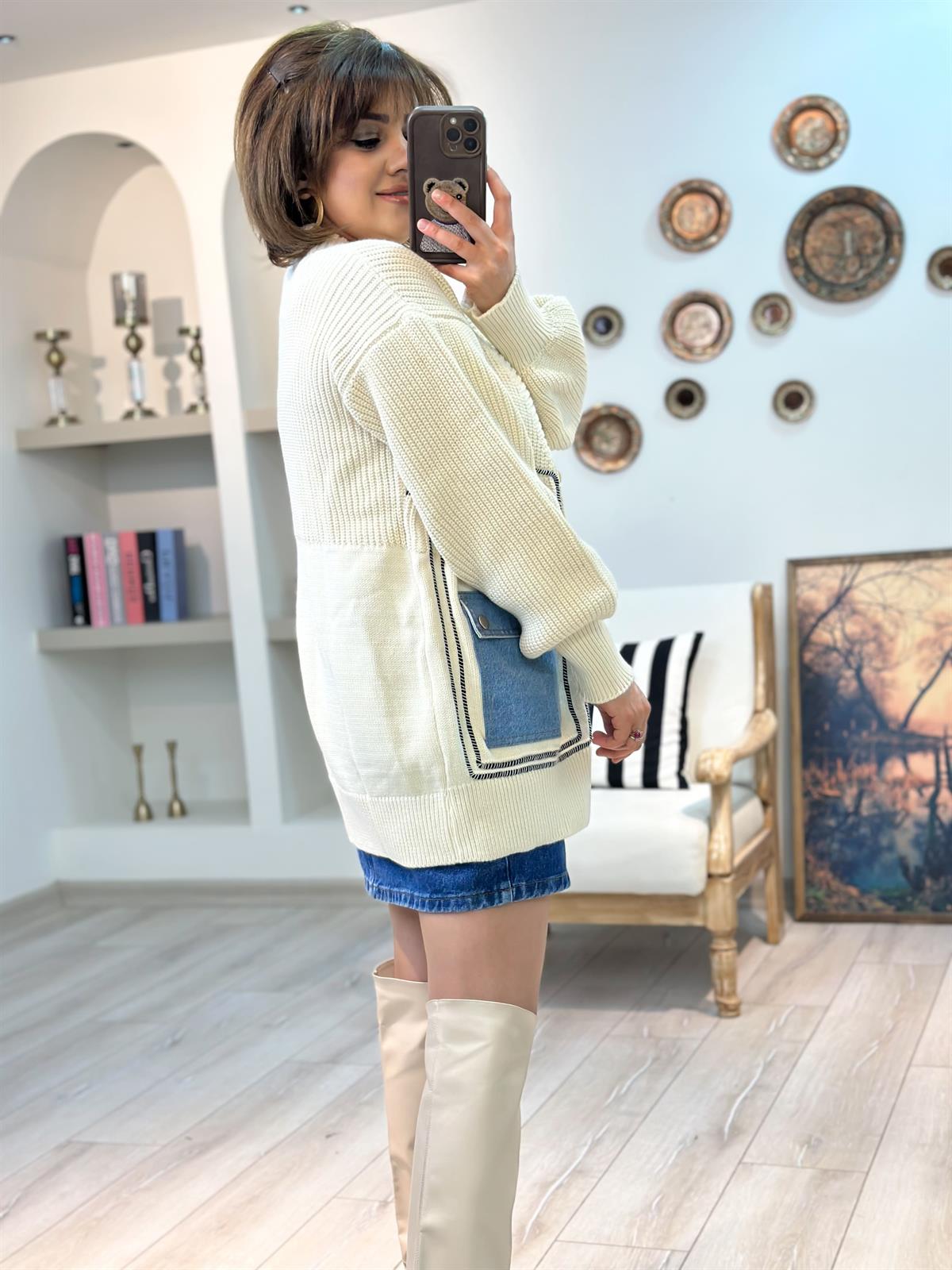 Cebi Kotlu  Triko Hırka BEJ