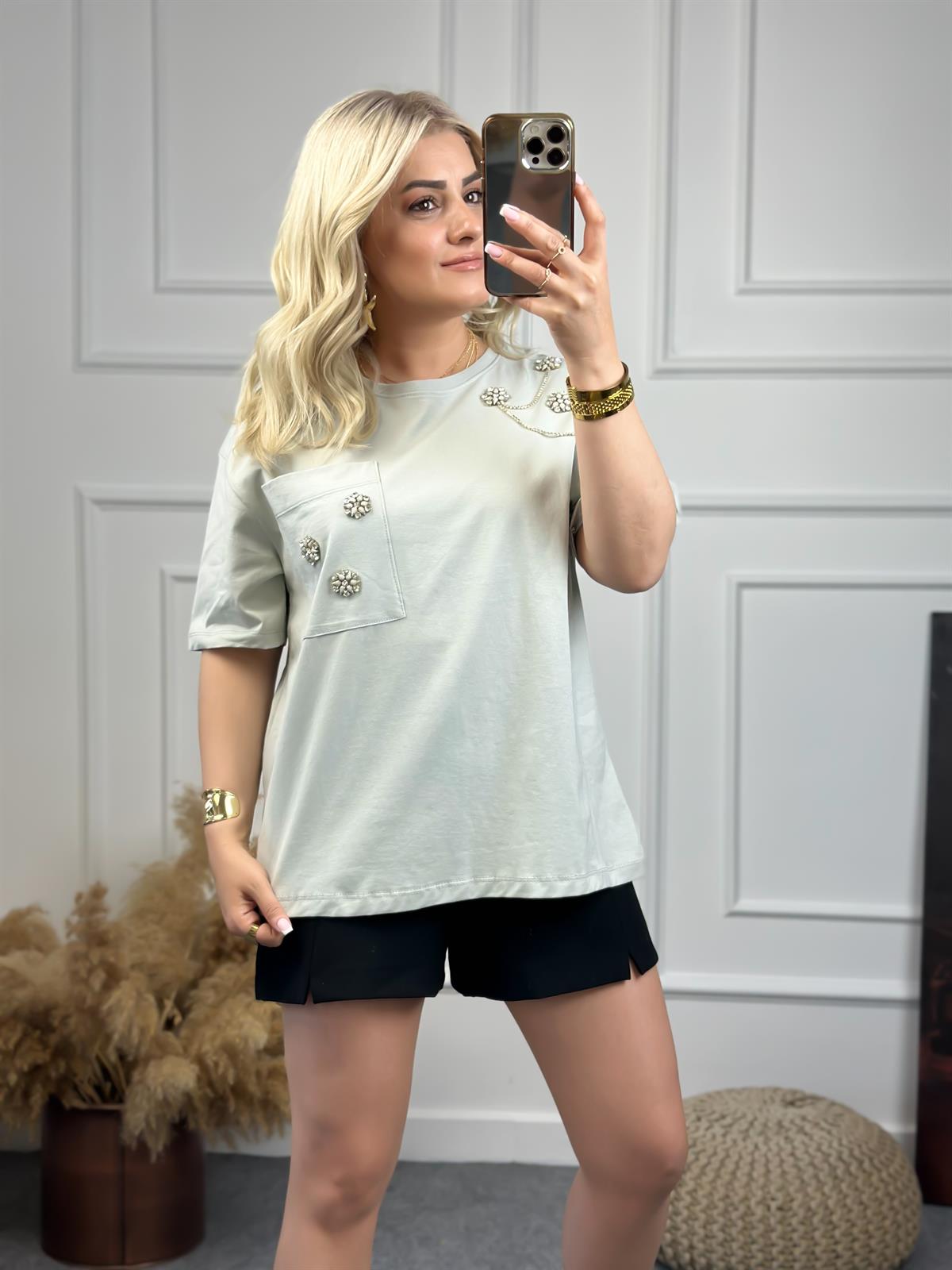 Cebi Taşlı Tshirt Mint