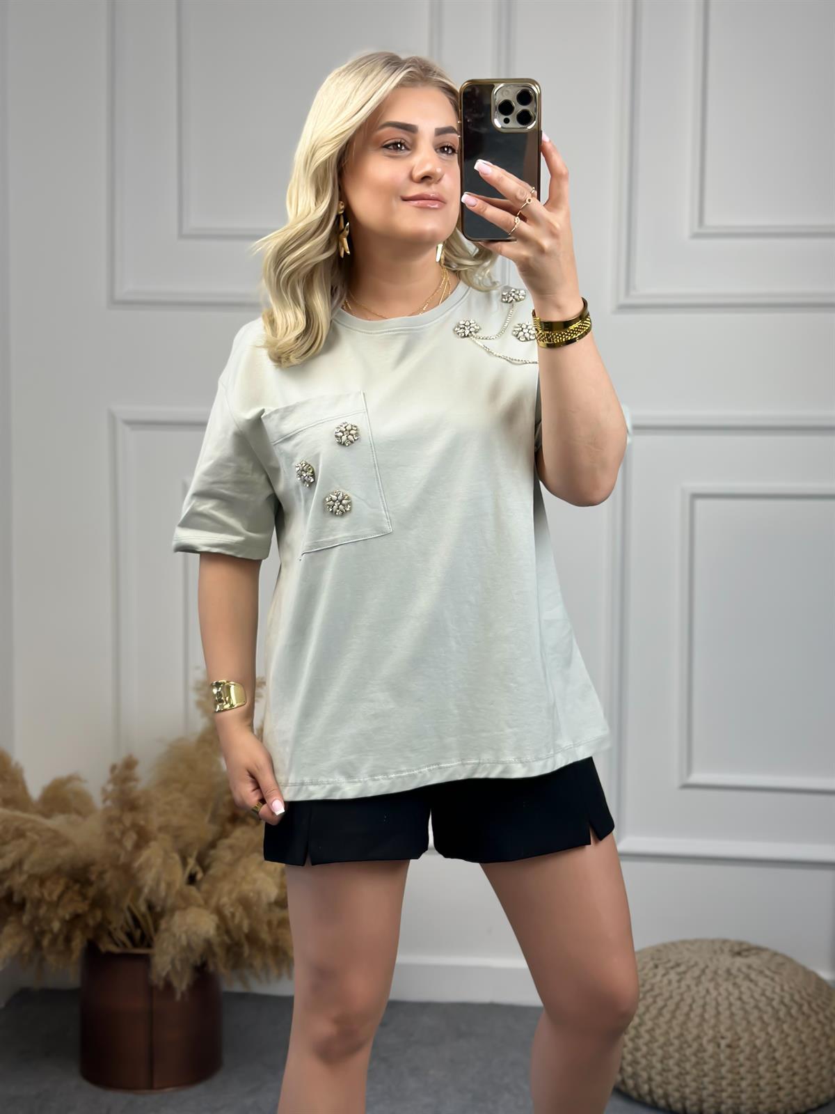 Cebi Taşlı Tshirt Mint