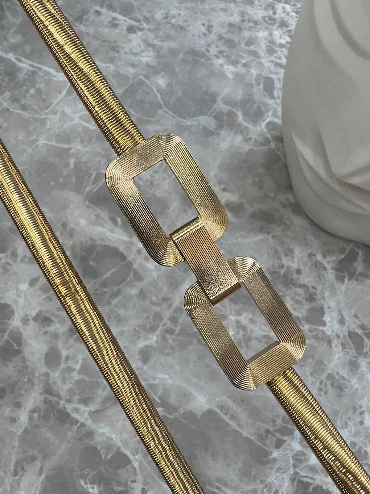 Çift Kare Tokalı Yaylı kemer GOLD