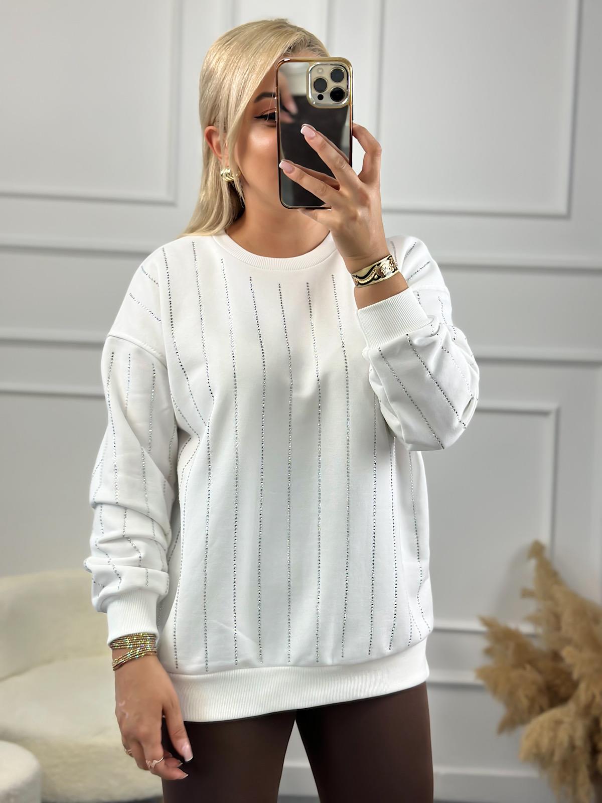 Çizgi Taşlı Sweatshirt BEYAZ