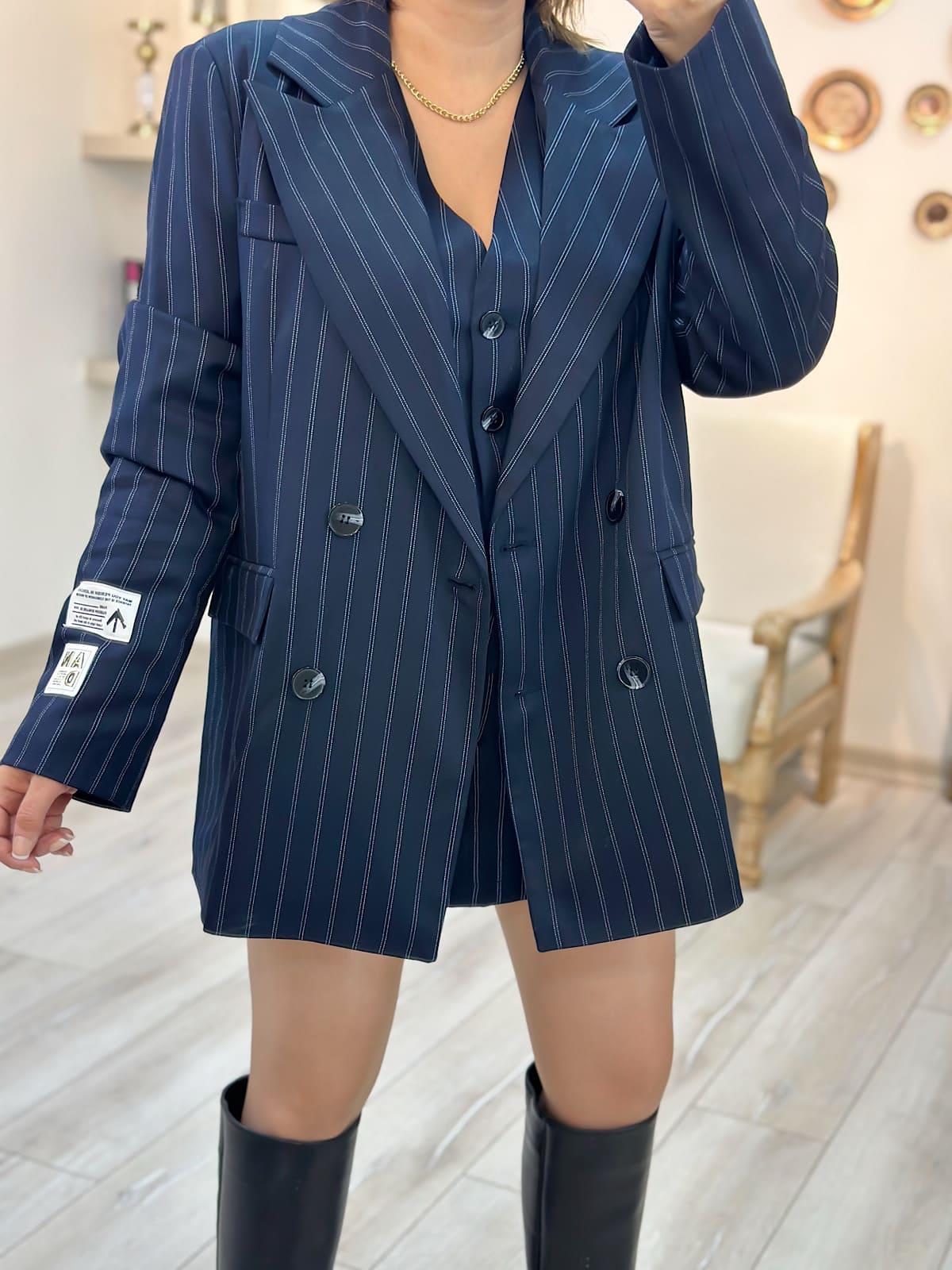 Çizgili Blazer Ceket LACİVERT