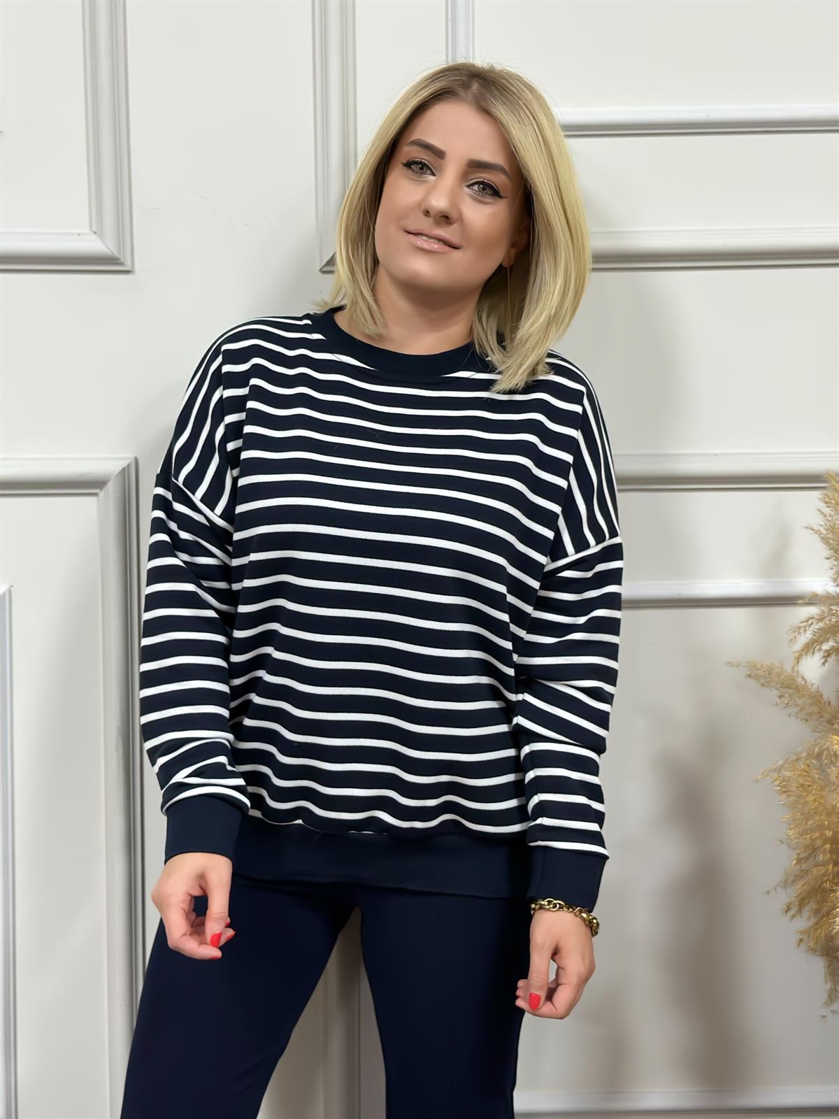 Çizgili Pamuk Kumaş Sweatshırt LARCİVET