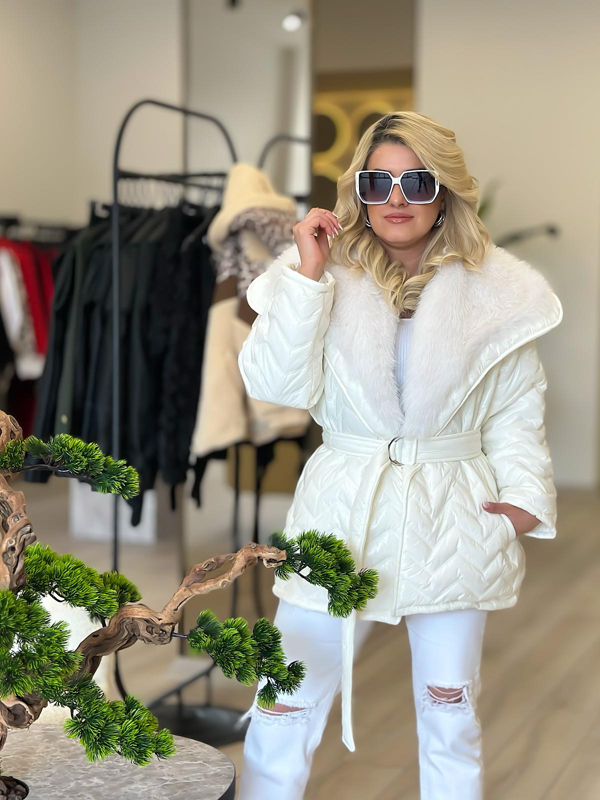 Colmar Kürklü  Kemerli Mont BEYAZ