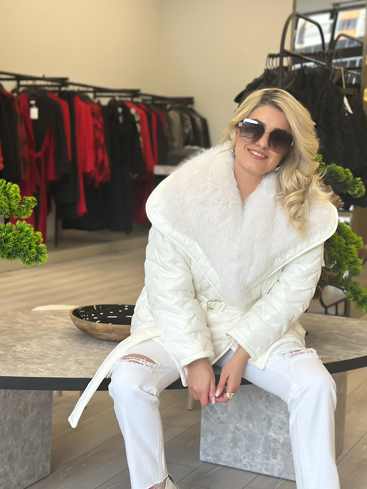 Colmar Kürklü  Kemerli Mont BEYAZ