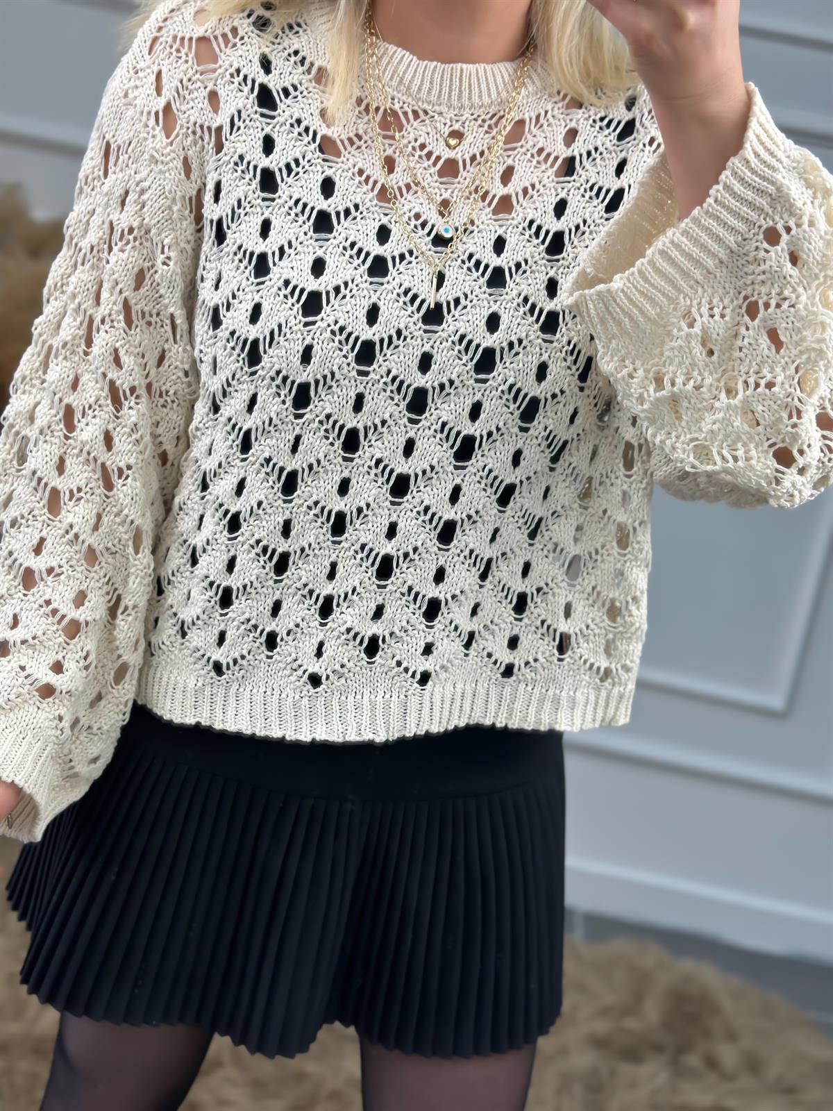 Dantel Desenli Ajurlu Triko BEJ