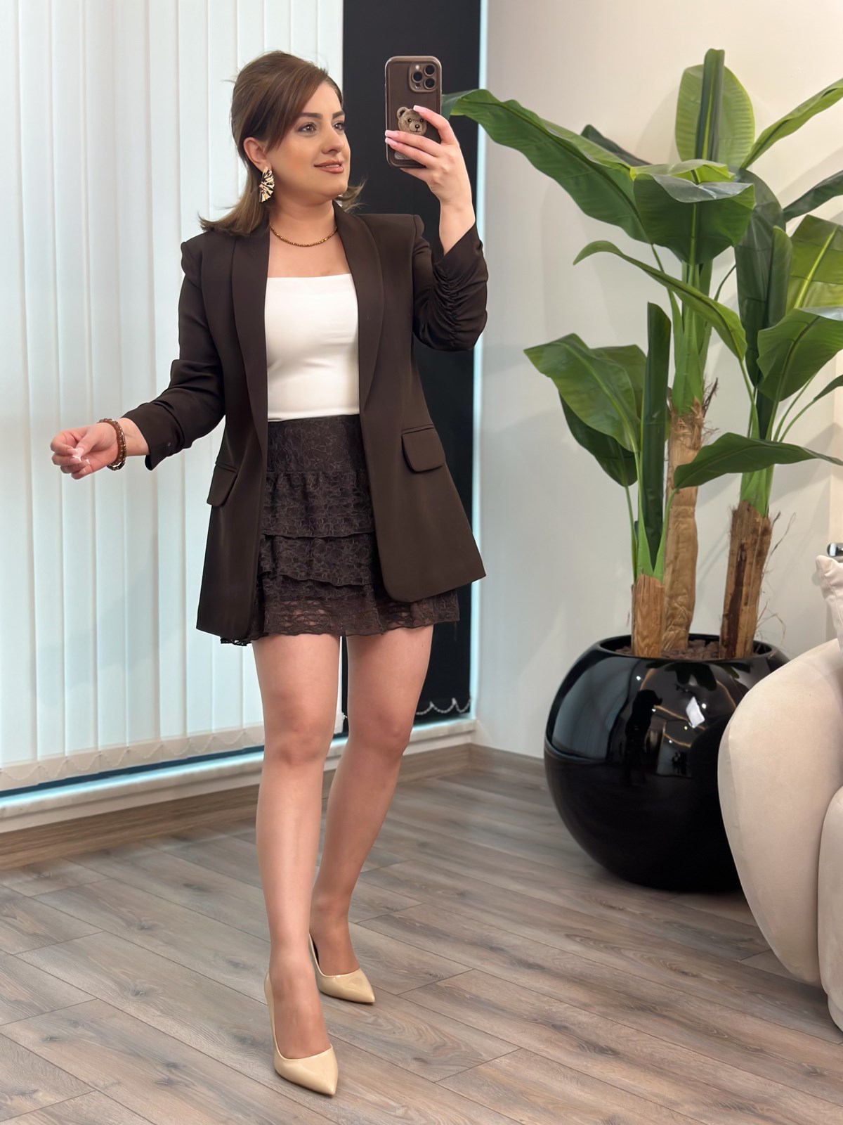 Dantelli Kat Kat Etek KAHVE