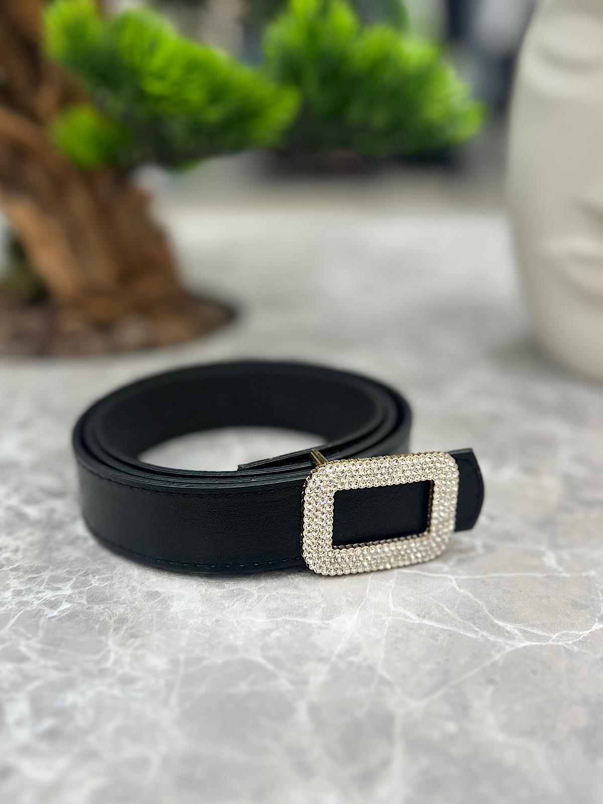 Dikdörtgen Taşlı Kemer SİYAH