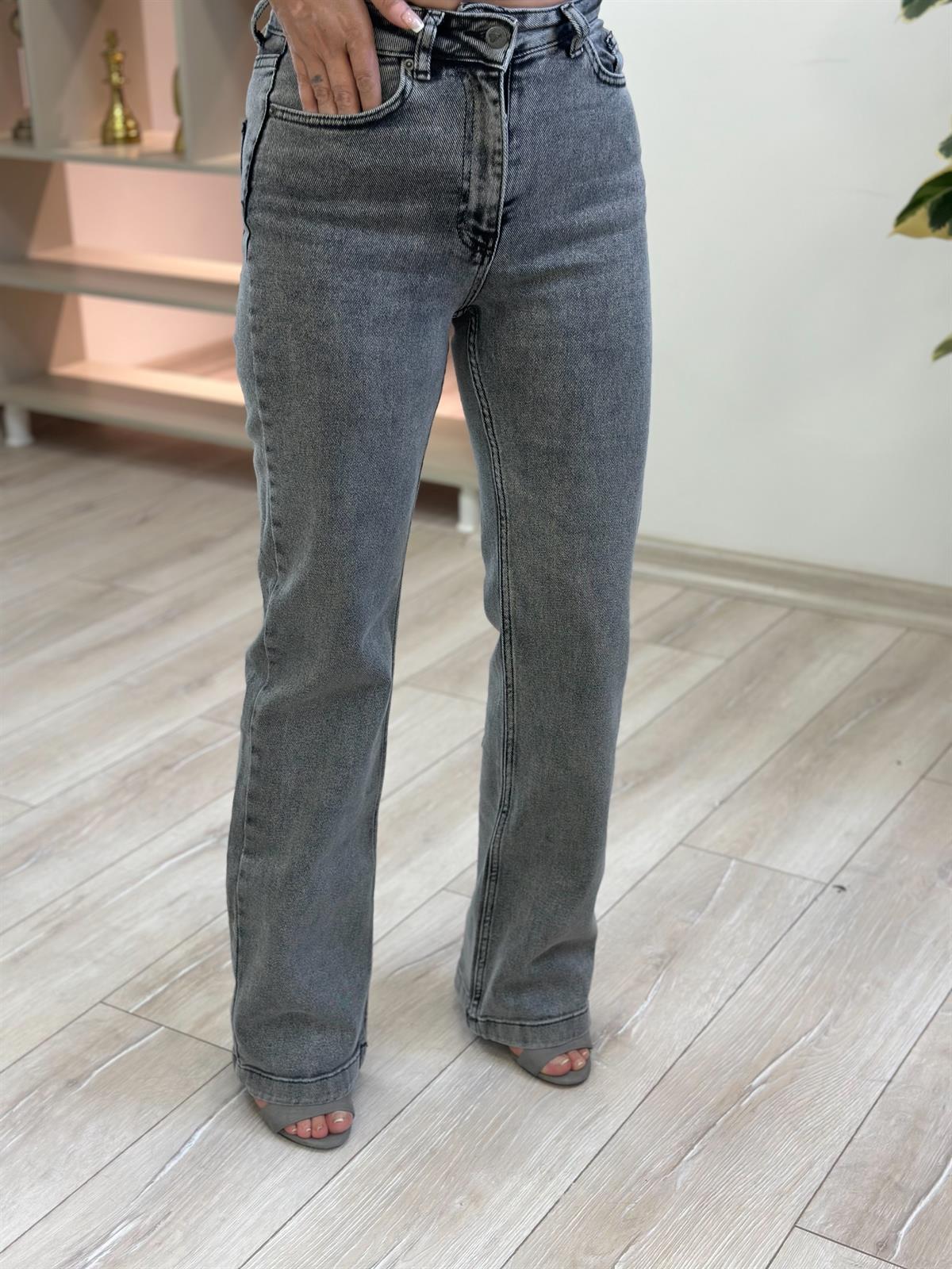 Dikişli  Paça Relax Kot Pantolon GRİ