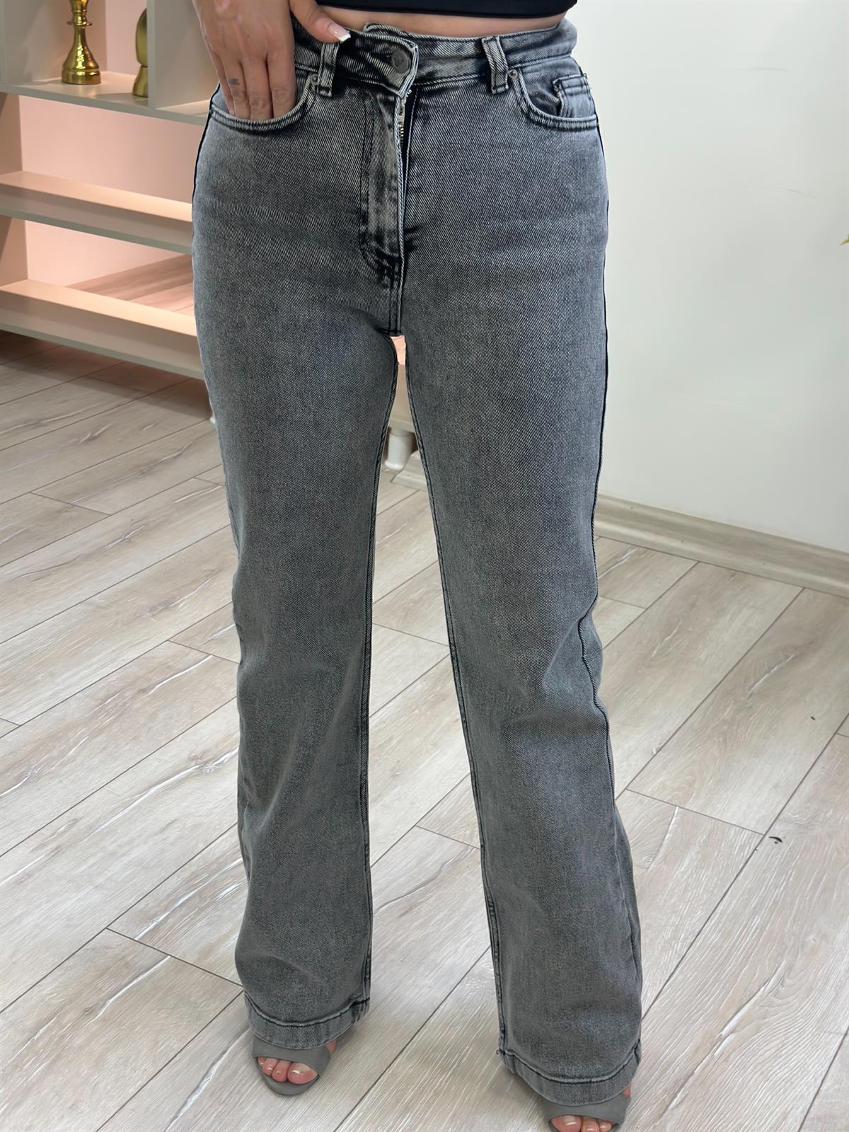 Dikişli  Paça Relax Kot Pantolon GRİ