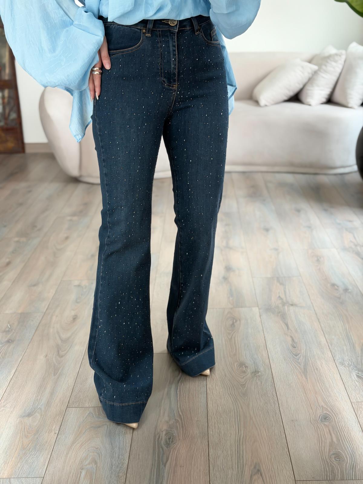 Dikişli Paca Yüksek Bel Önü Damla Taşlı İspanyol Jean TAŞLANMIŞ KAHVE