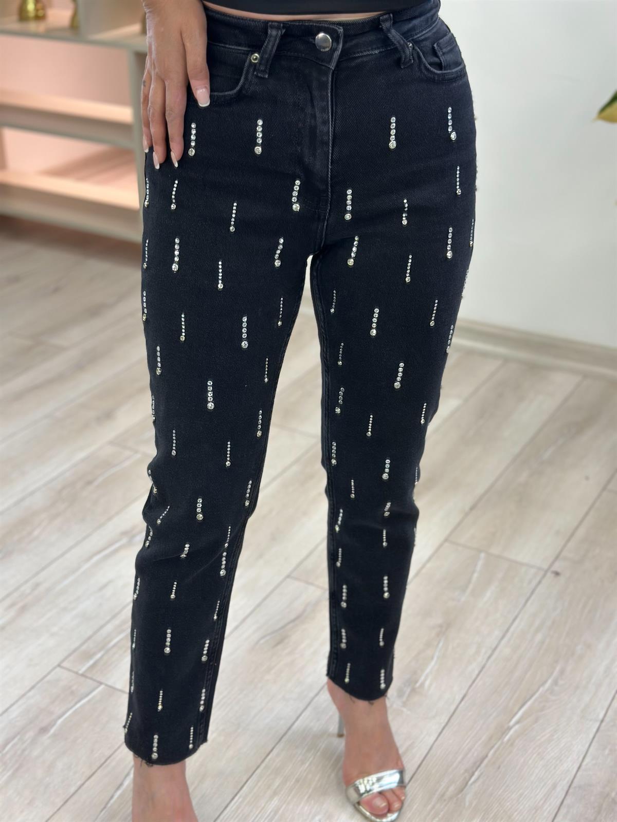 Droplı Taş Detaylı Jean SİYAH