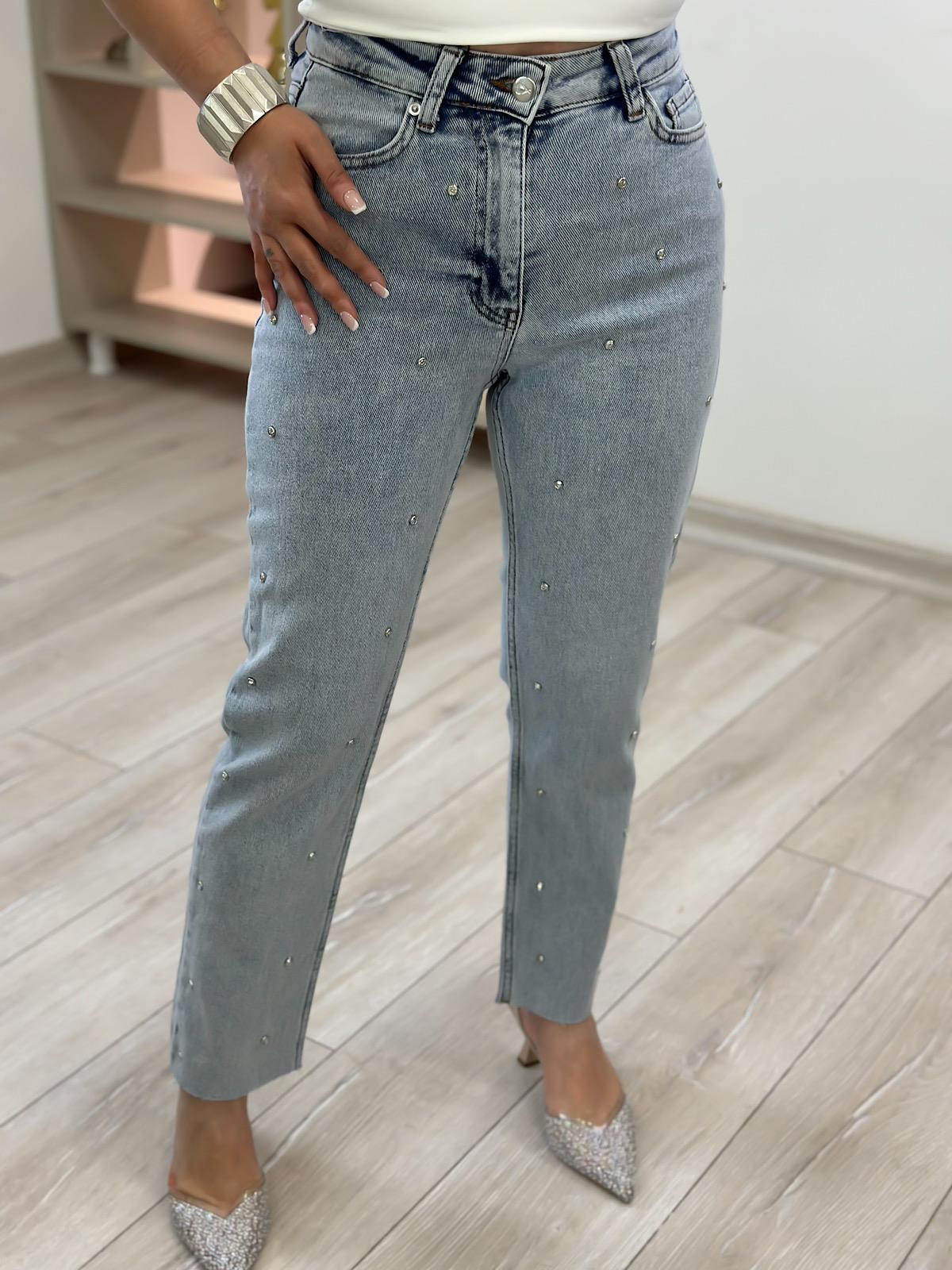 Droplu Mom Fit Pantolon BUZ MAVİ