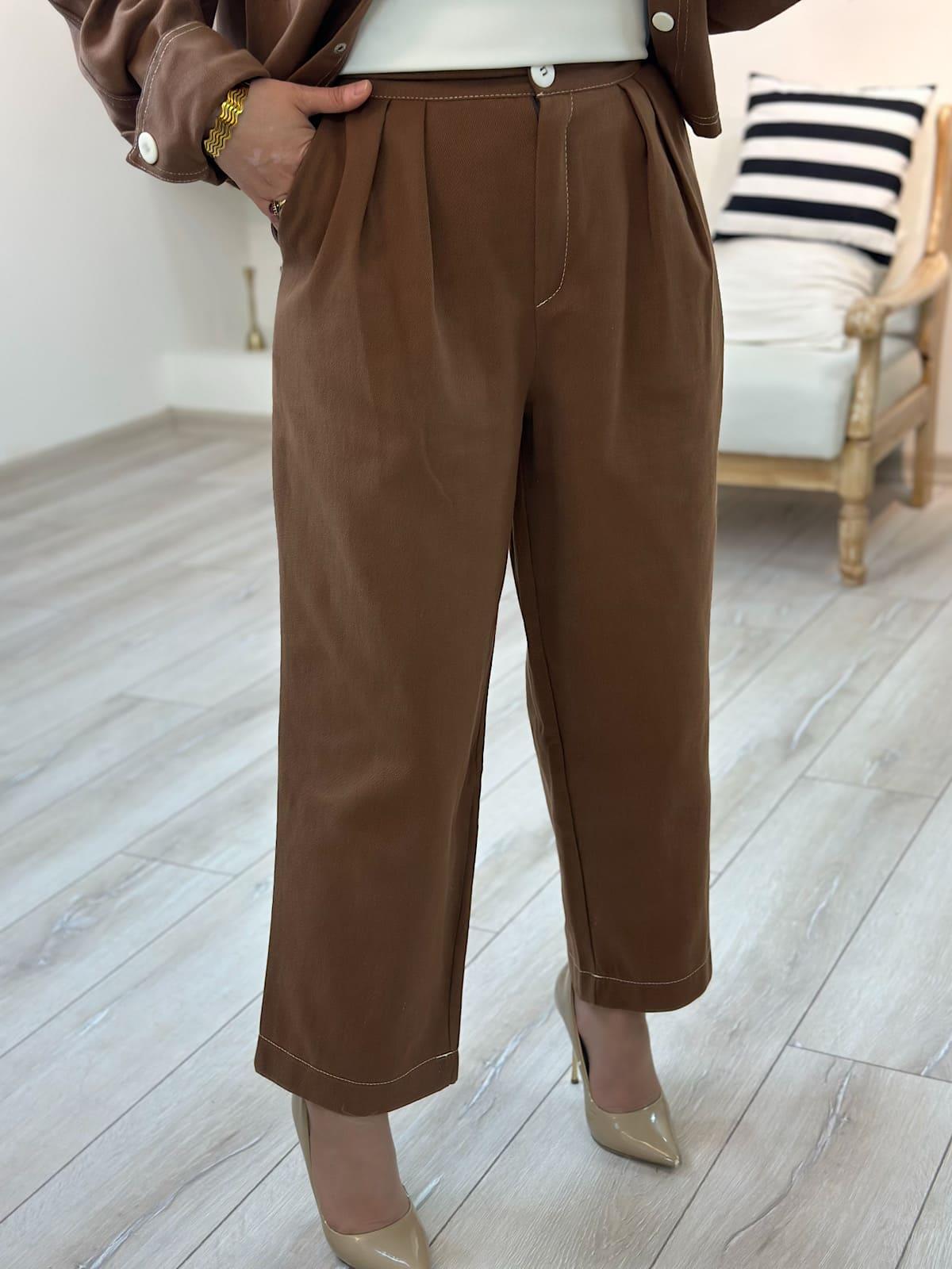 Düğmeli Denim Pantolon Takım KAHVE