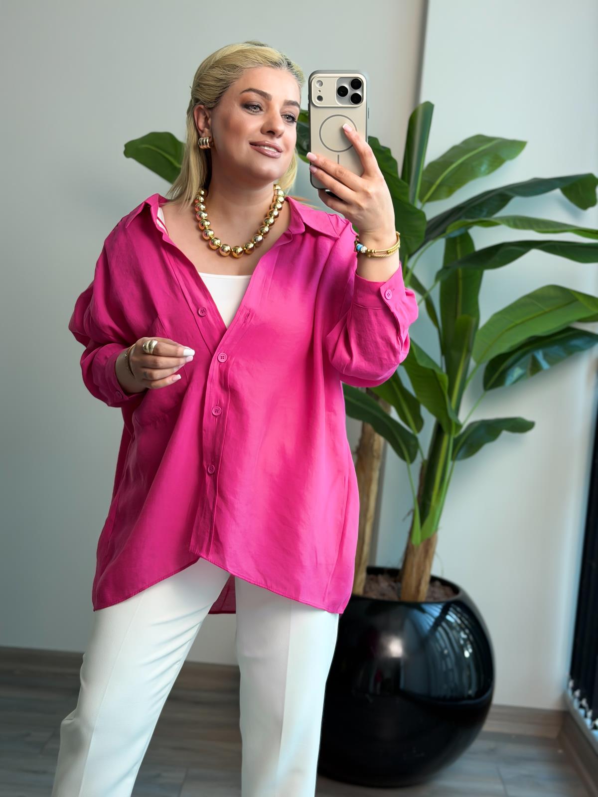Düşük Omuzlu Oversize Gömlek FUŞYA
