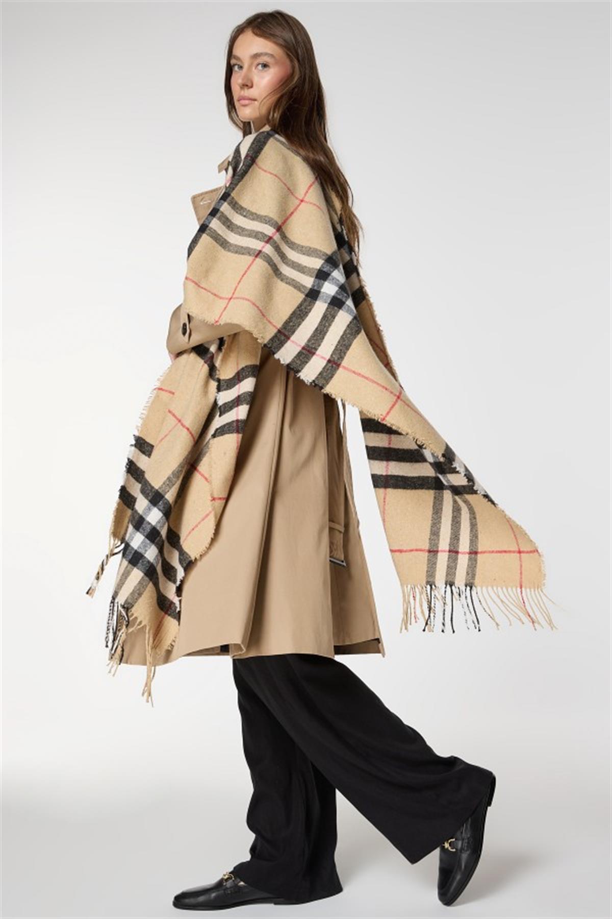 Ekose Desen Safran Kalın Omuz Şal Atkı VİZON