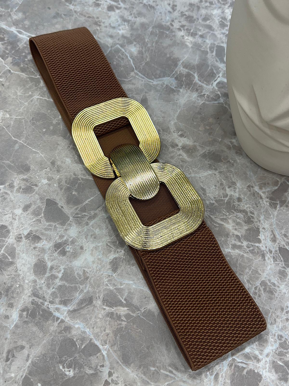 Elastik Gold Tokalı Kemer KAHVE