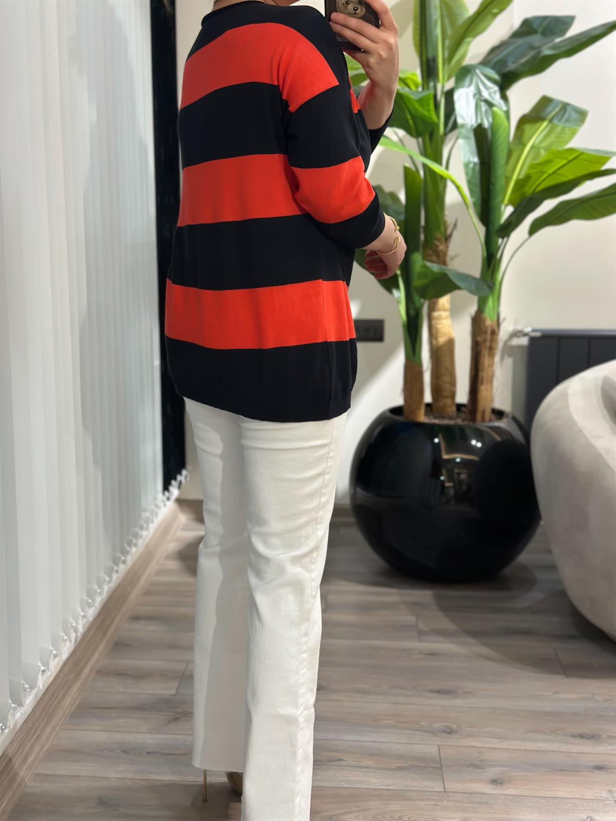 Fakir Kol Çizgili Triko KIRMIZI SİYAH