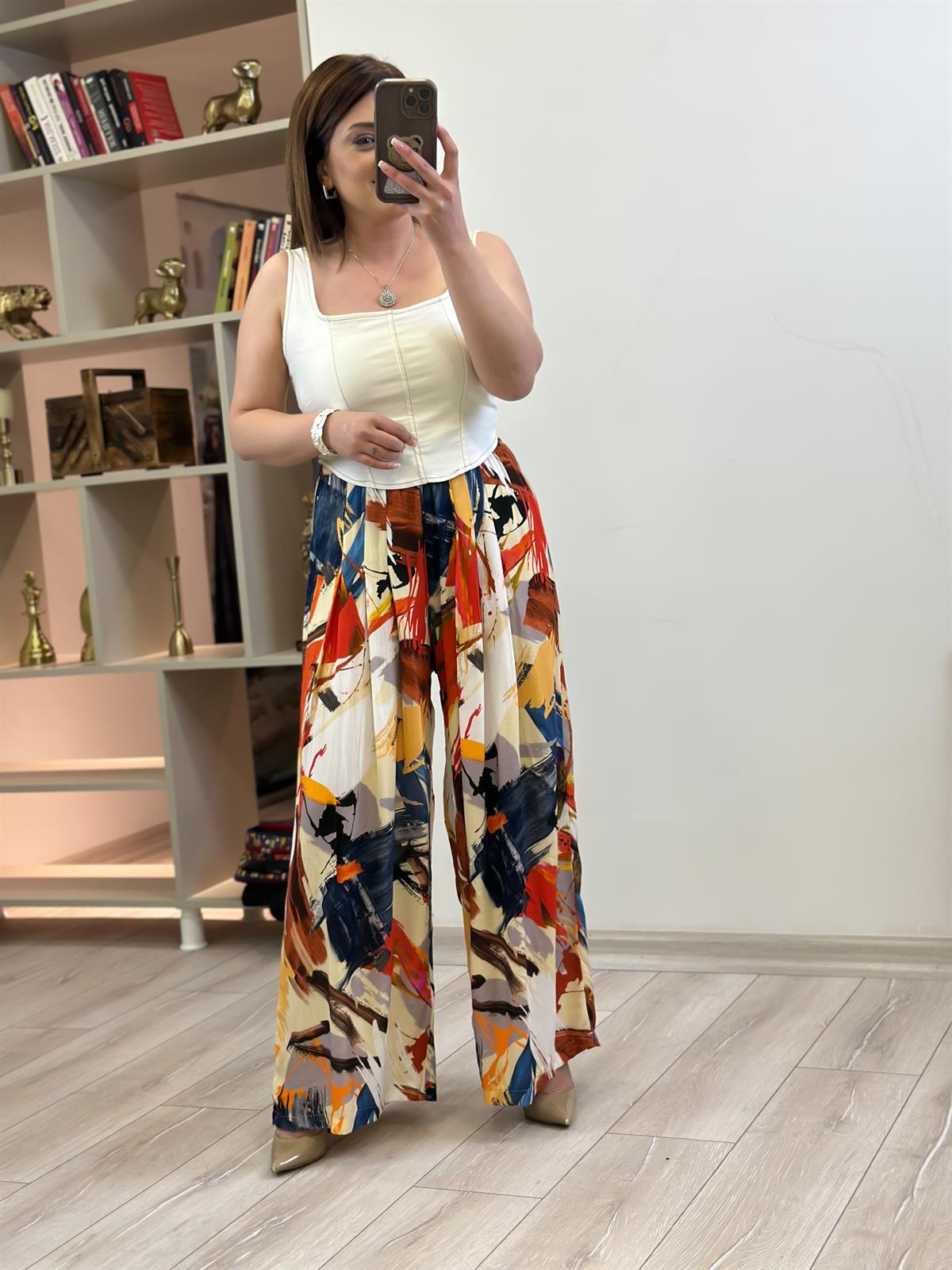 Fırça Desenli Pantolon ORANJ
