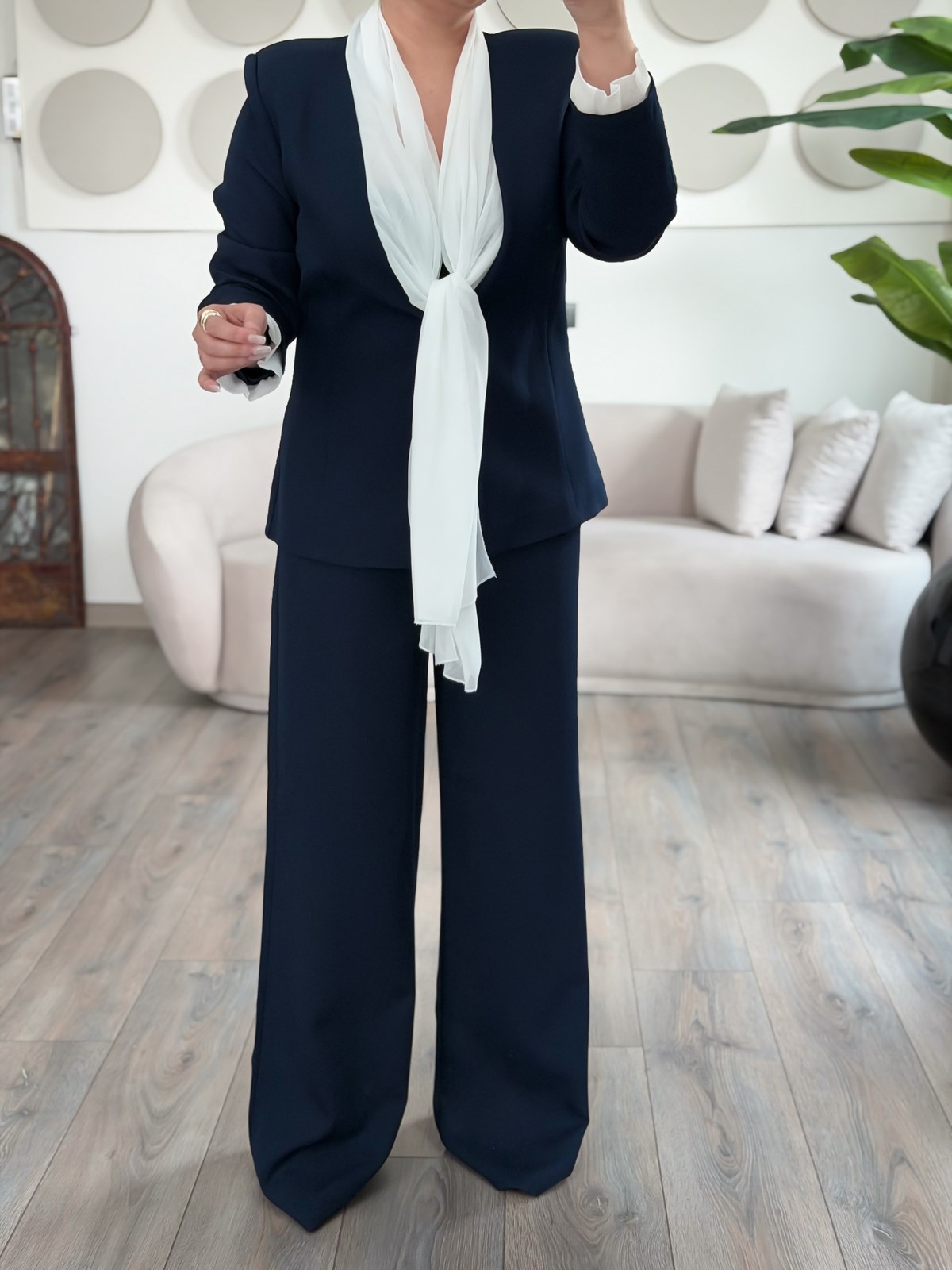 Fular Bağlamalı Blazer Pantolon Takım LACİVERT
