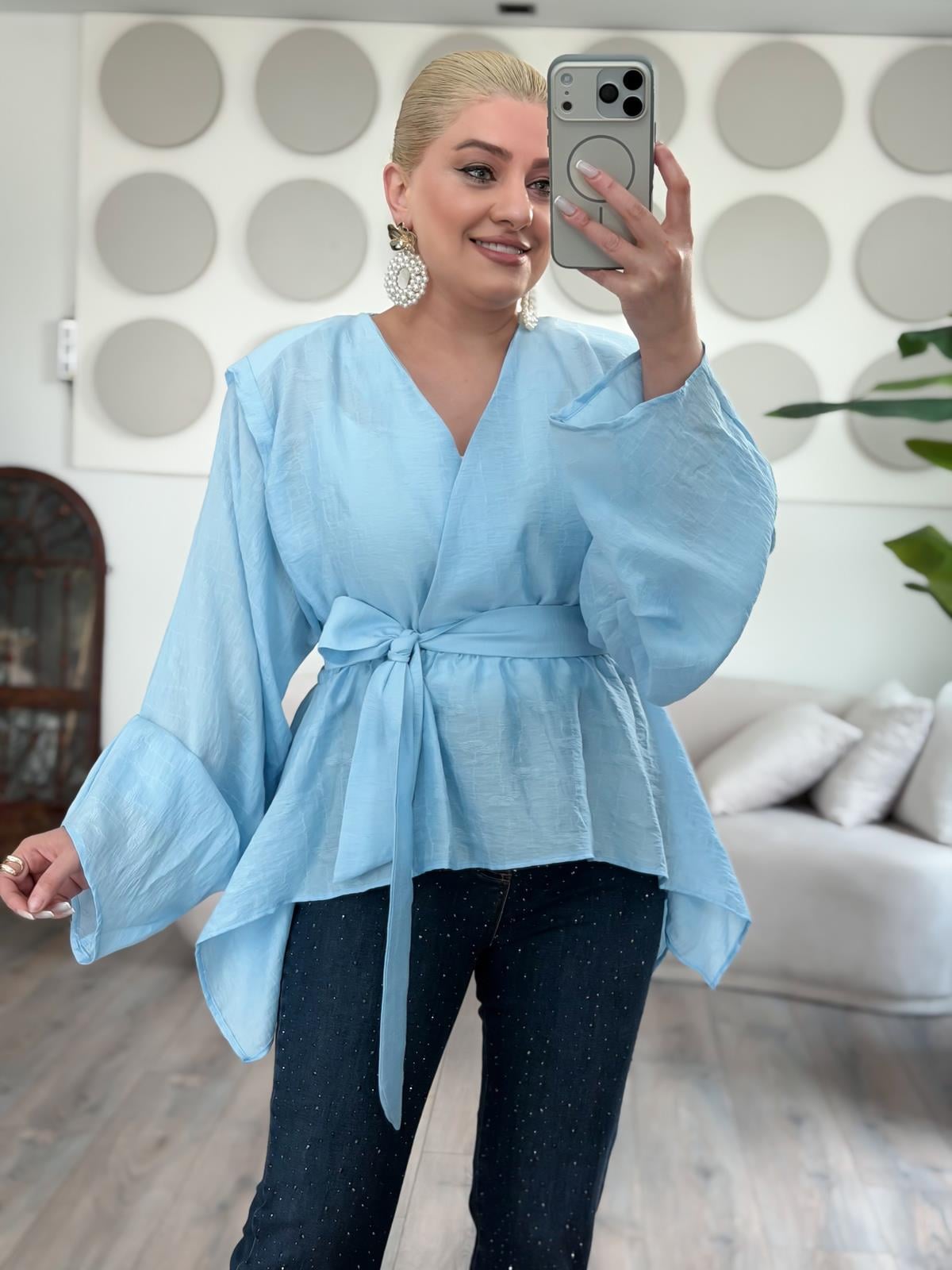 Fularlı Jakarlı Gömlek BEBE MAVİ