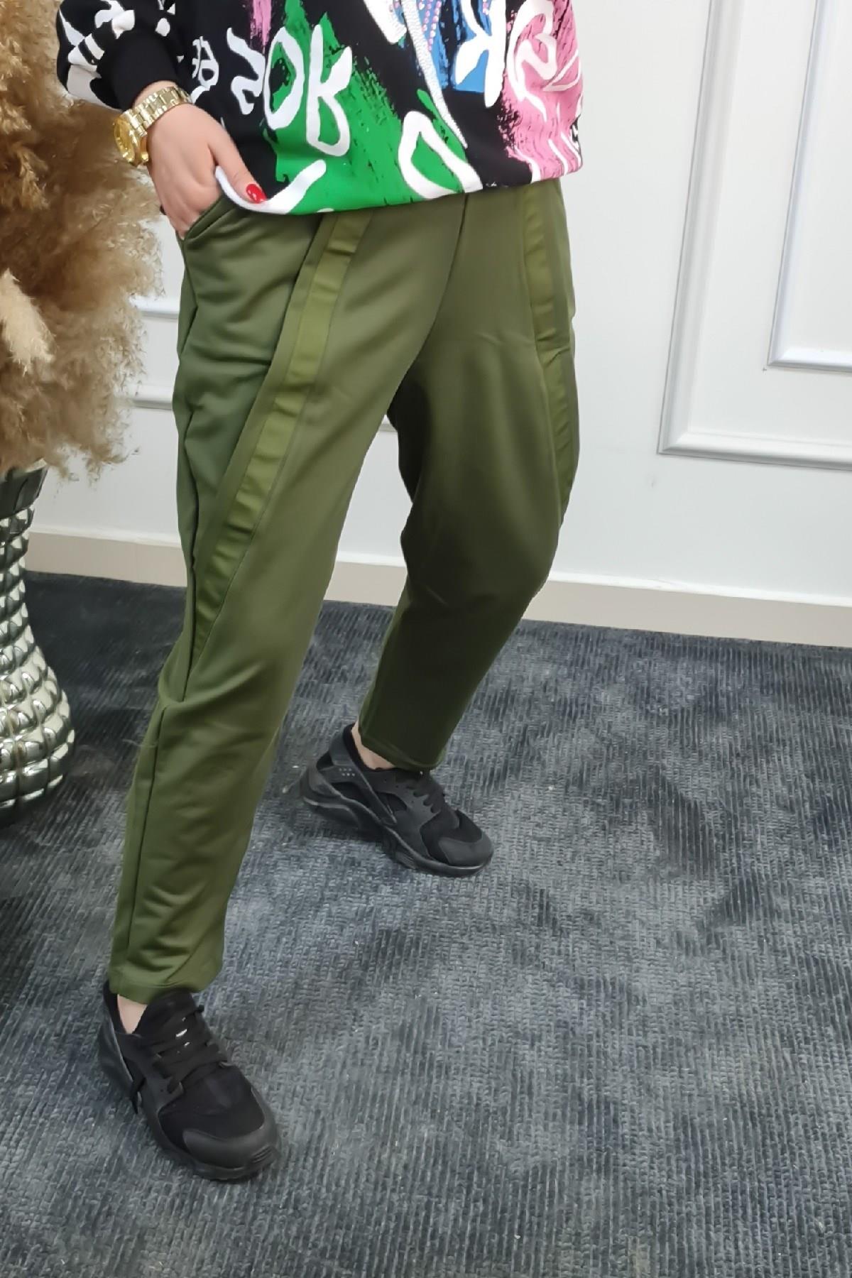 Garnili Tasarım Model Cepli Pantolon HAKİ