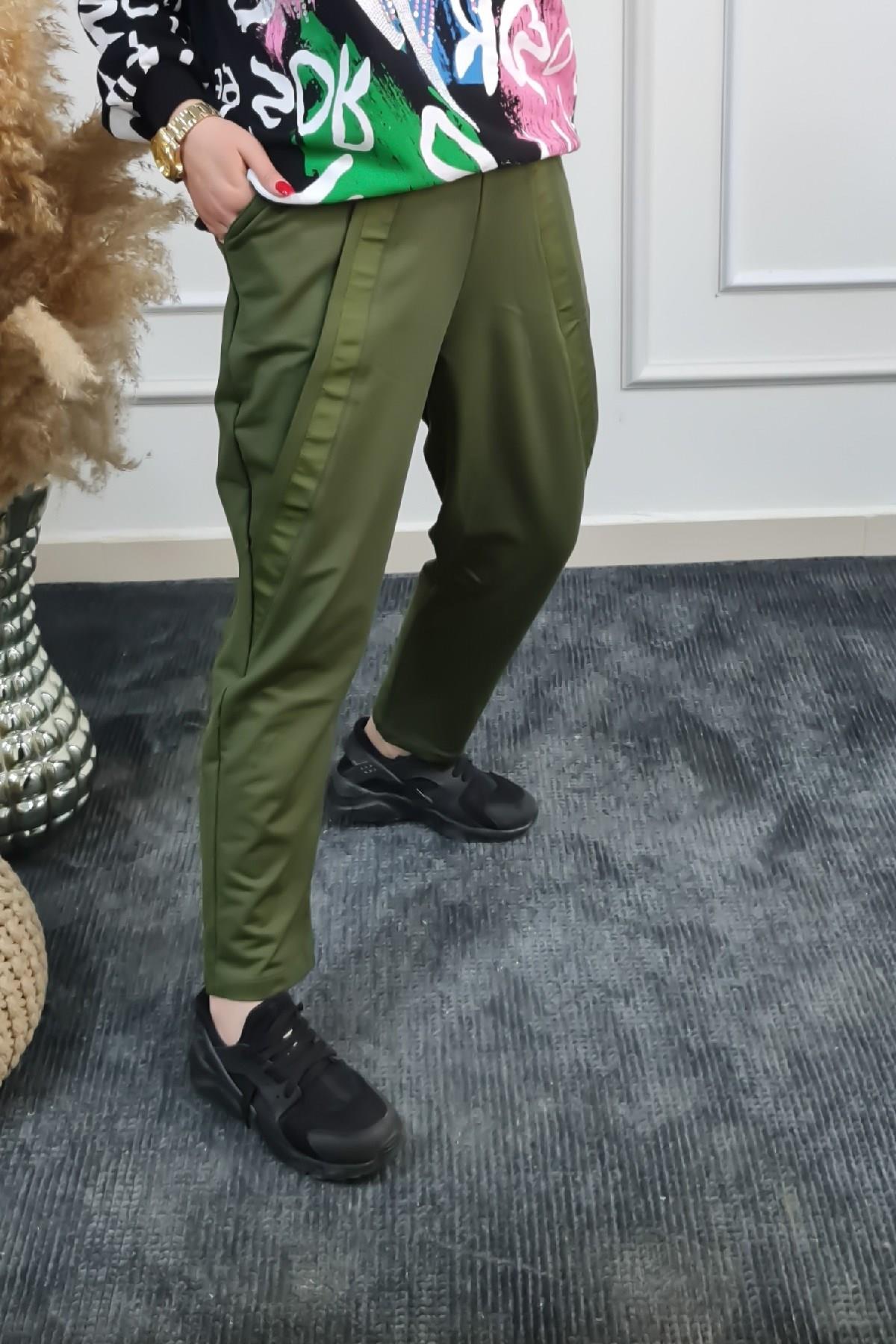 Garnili Tasarım Model Cepli Pantolon HAKİ