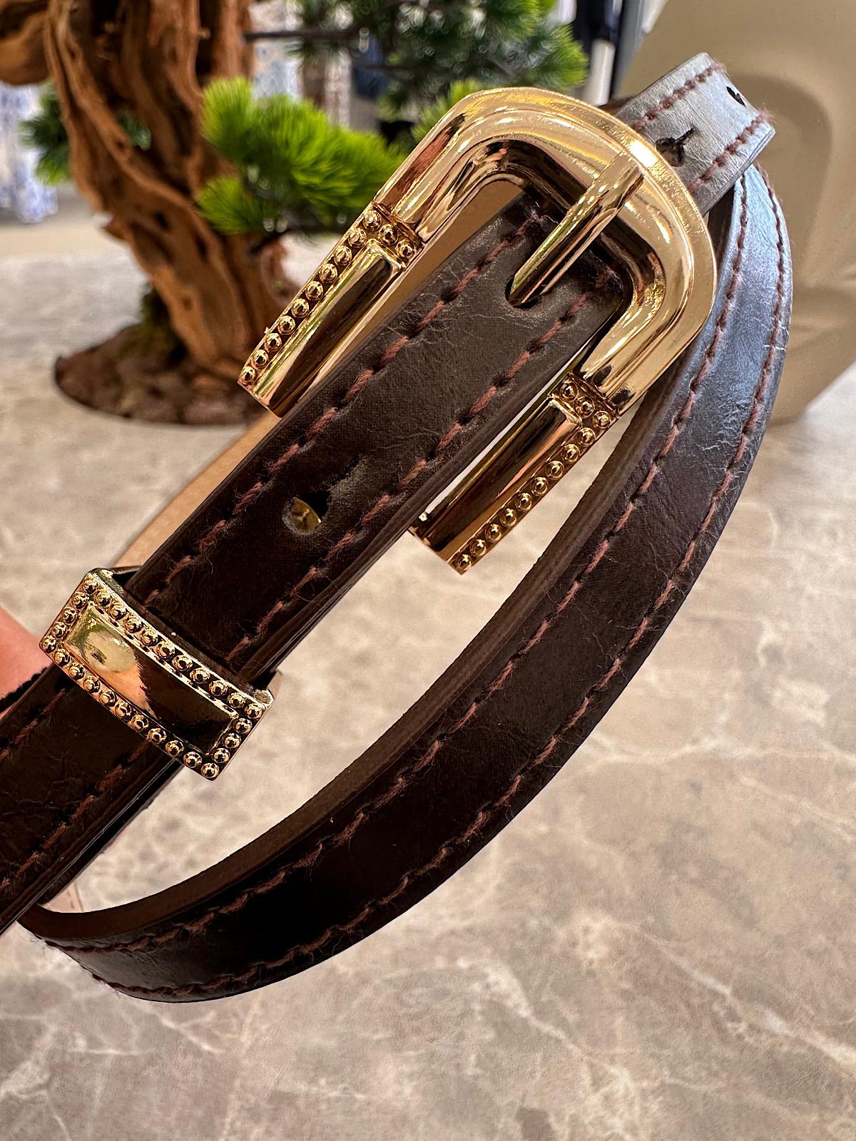 Gold Detaylı İnce Kemer KAHVE