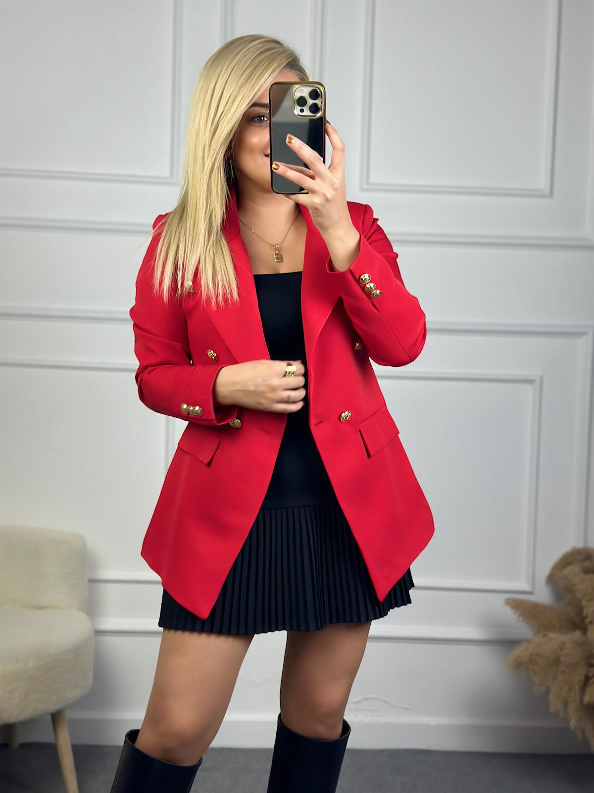 Gold Düğme Detaylı Blazer Ceket KIRMIZI
