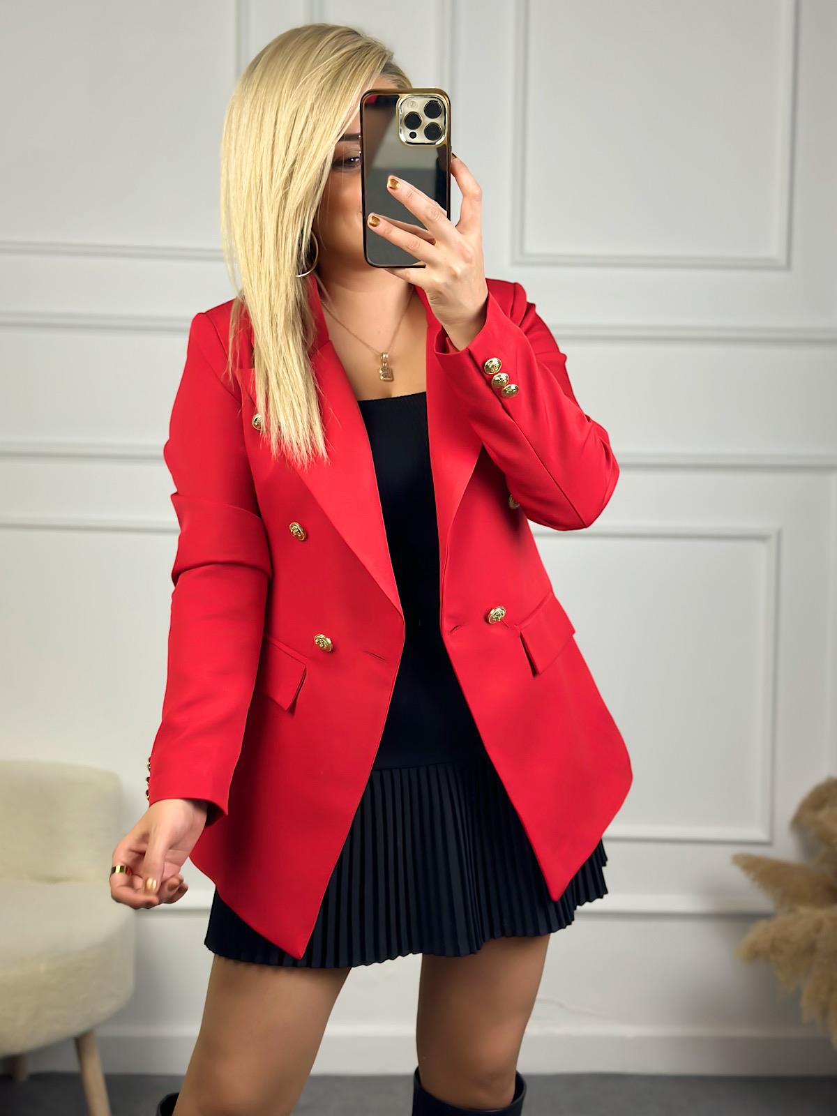 Gold Düğme Detaylı Blazer Ceket KIRMIZI