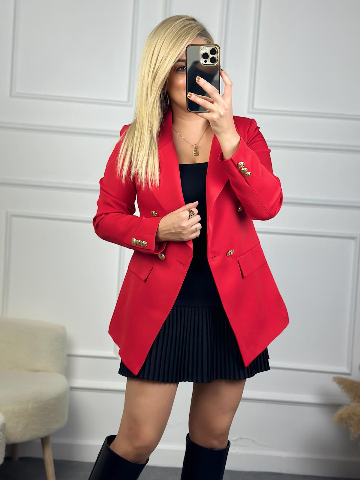 Gold Düğme Detaylı Blazer Ceket KIRMIZI
