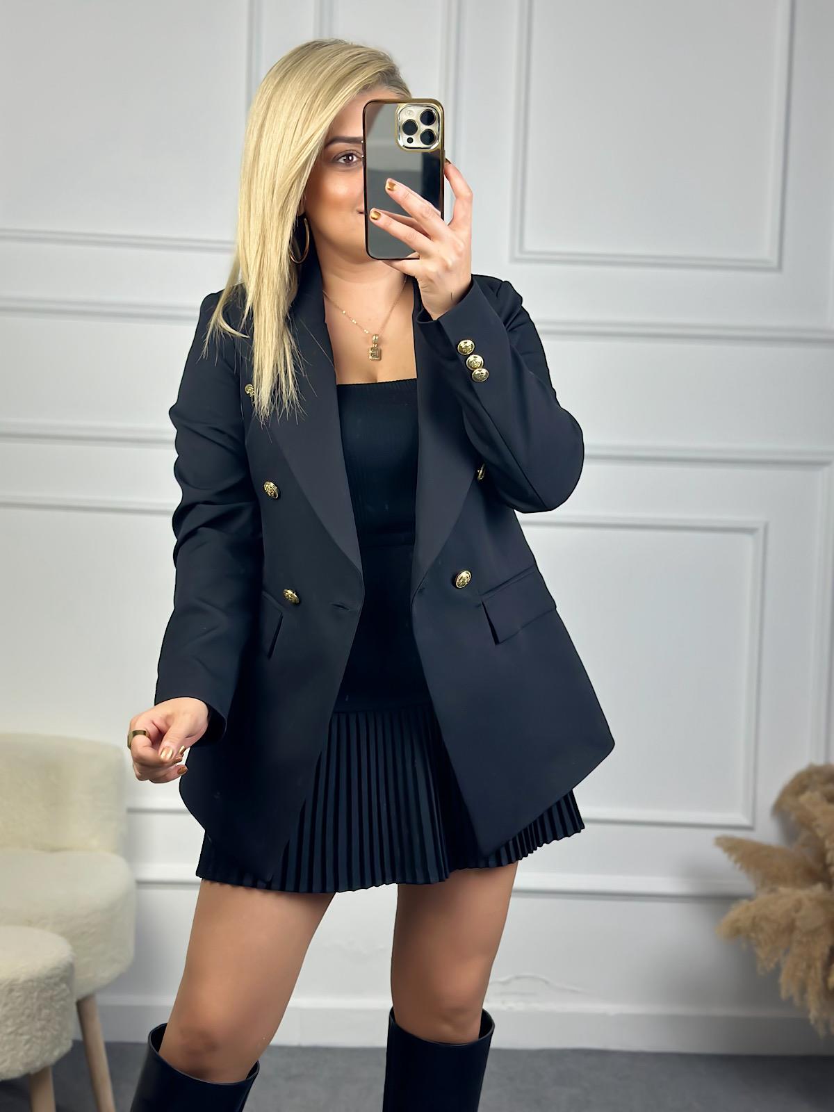 Gold Düğme Detaylı Blazer Ceket SİYAH