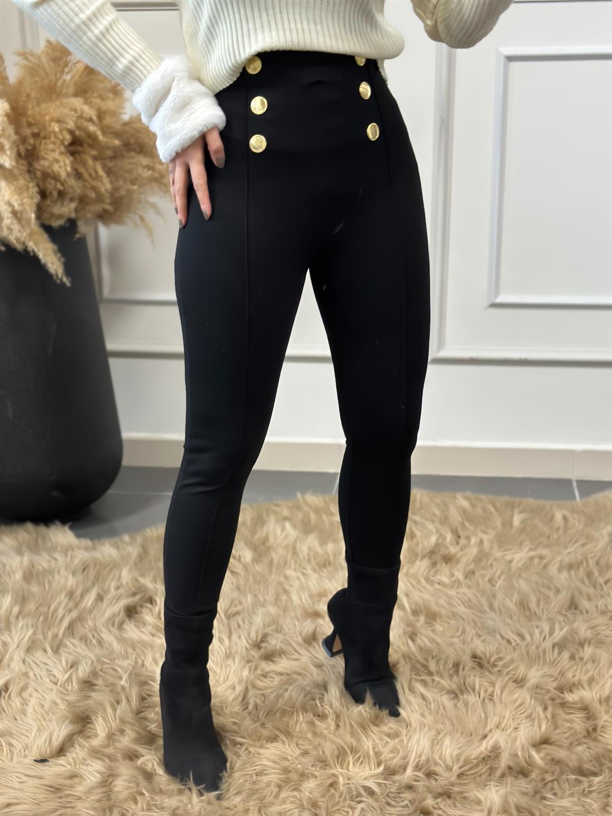 Gold Düğmeli Çelik Tayt SİYAH