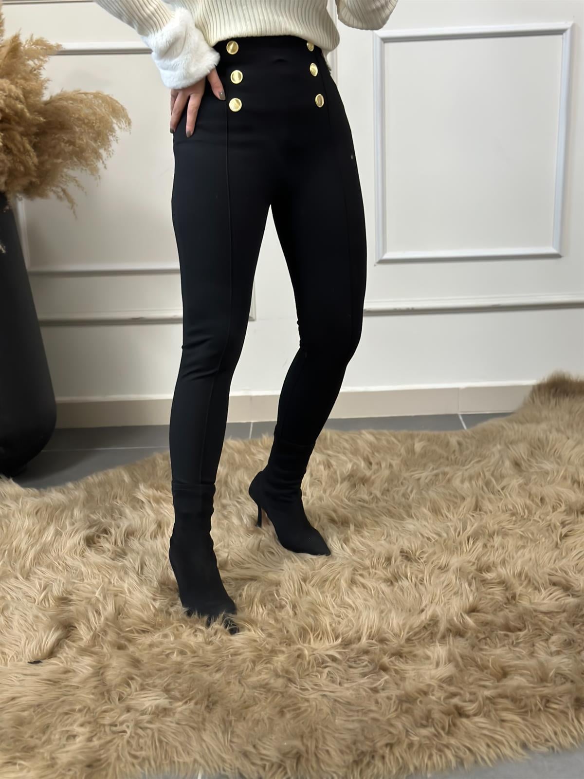 Gold Düğmeli Çelik Tayt SİYAH