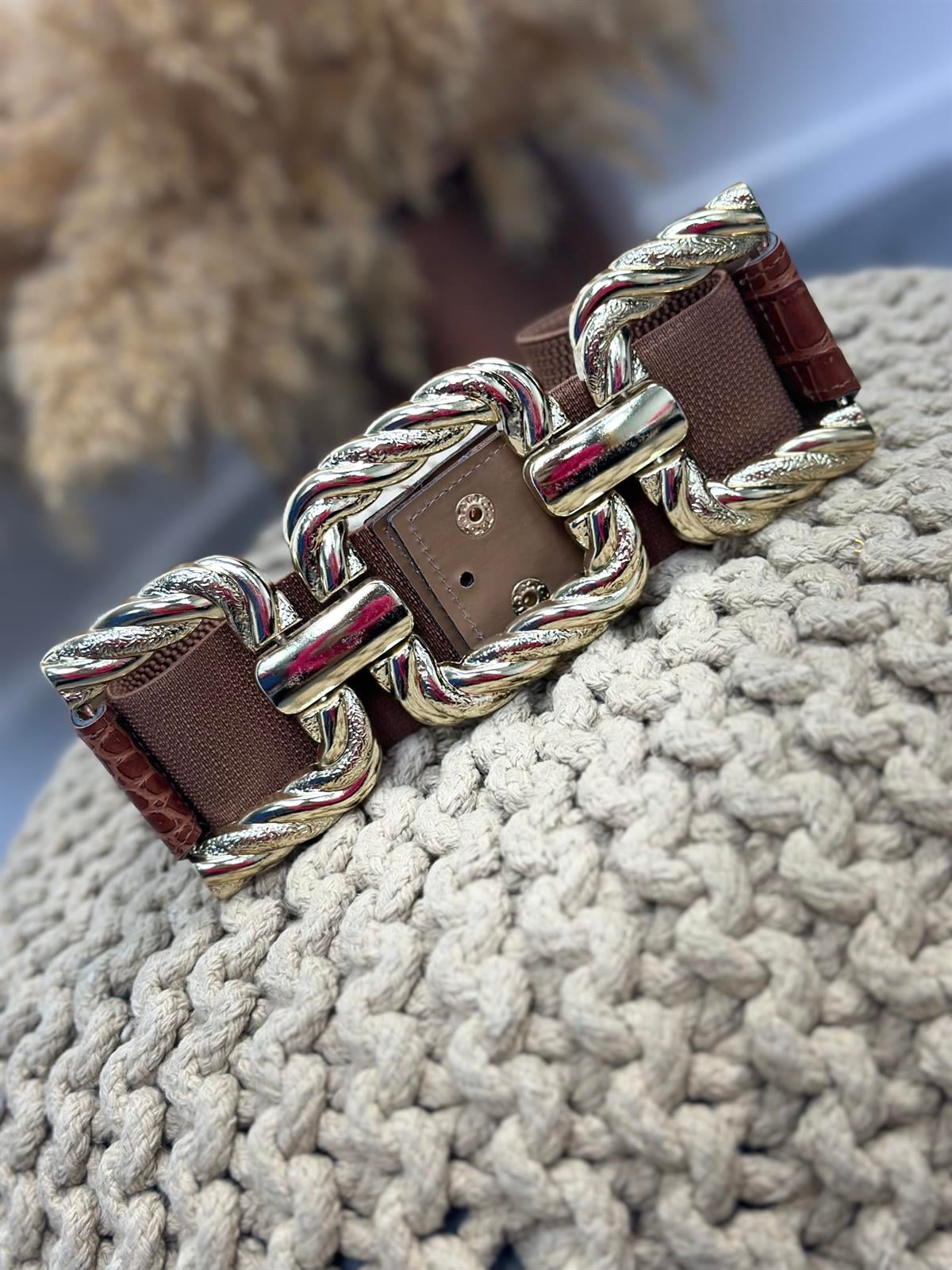 Gold Gecme Tokalı Elastik Kemer KAHVE