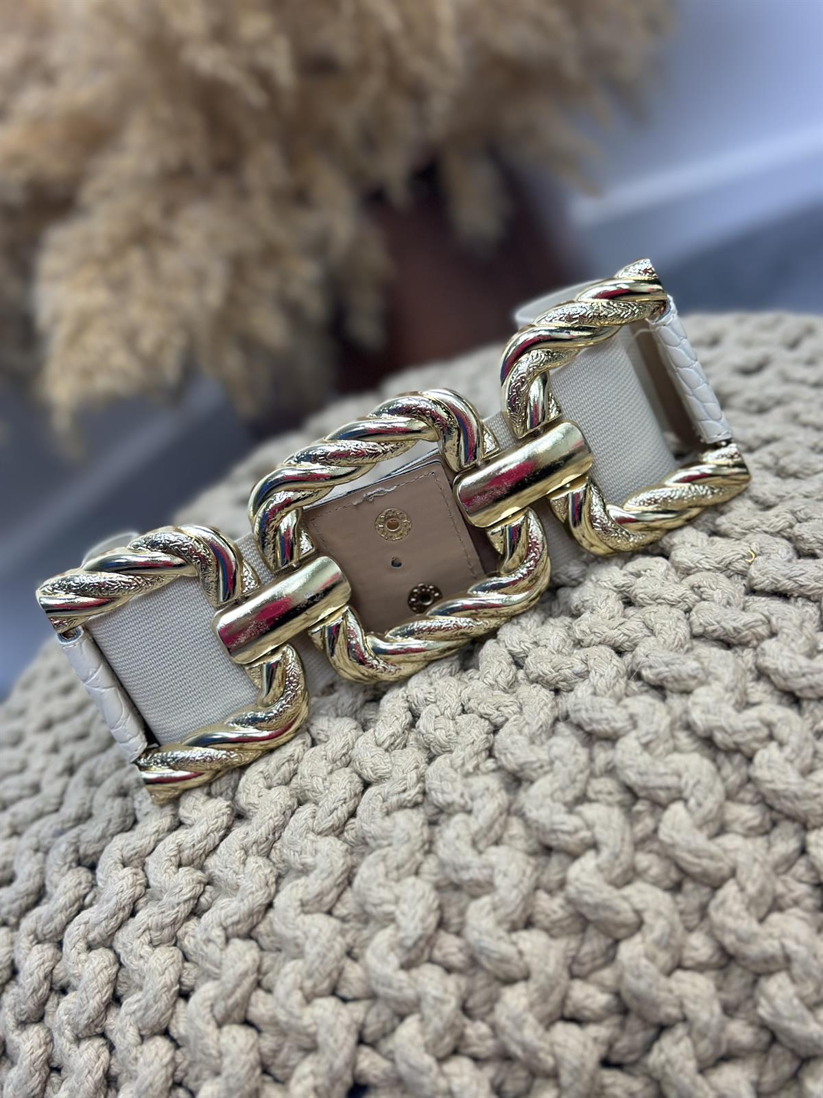 Gold Gecme Tokalı Elastik Kemer KREM