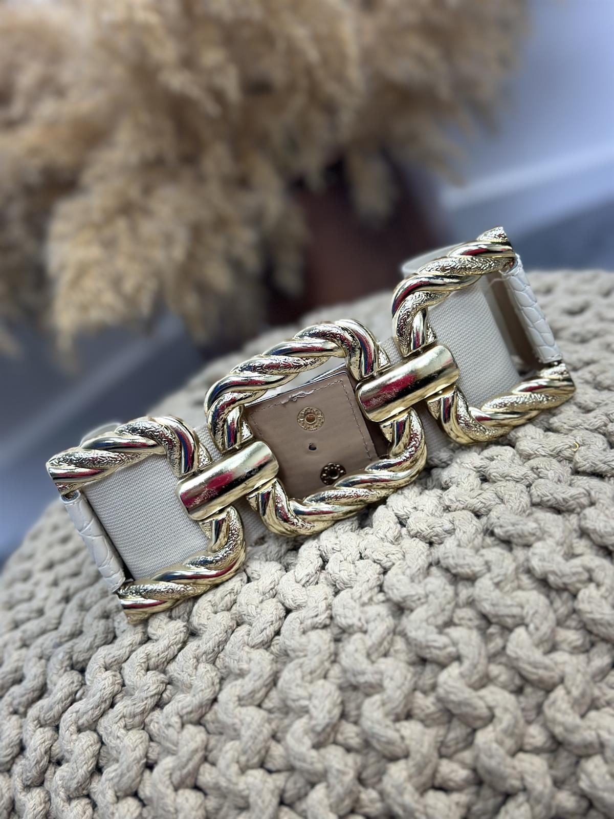 Gold Gecme Tokalı Elastik Kemer KREM