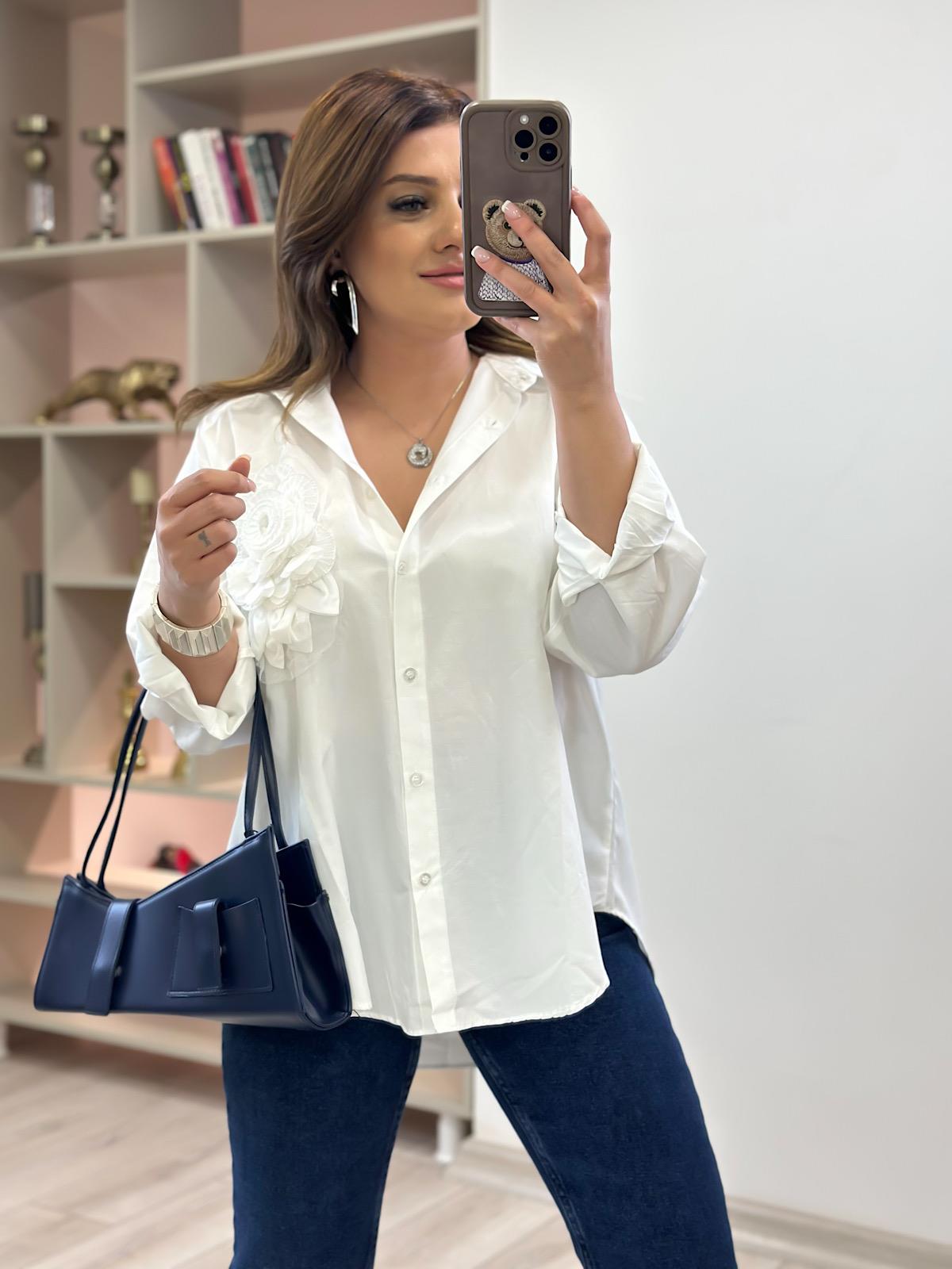 Gül Detaylı Oversize Gömlek EKRU