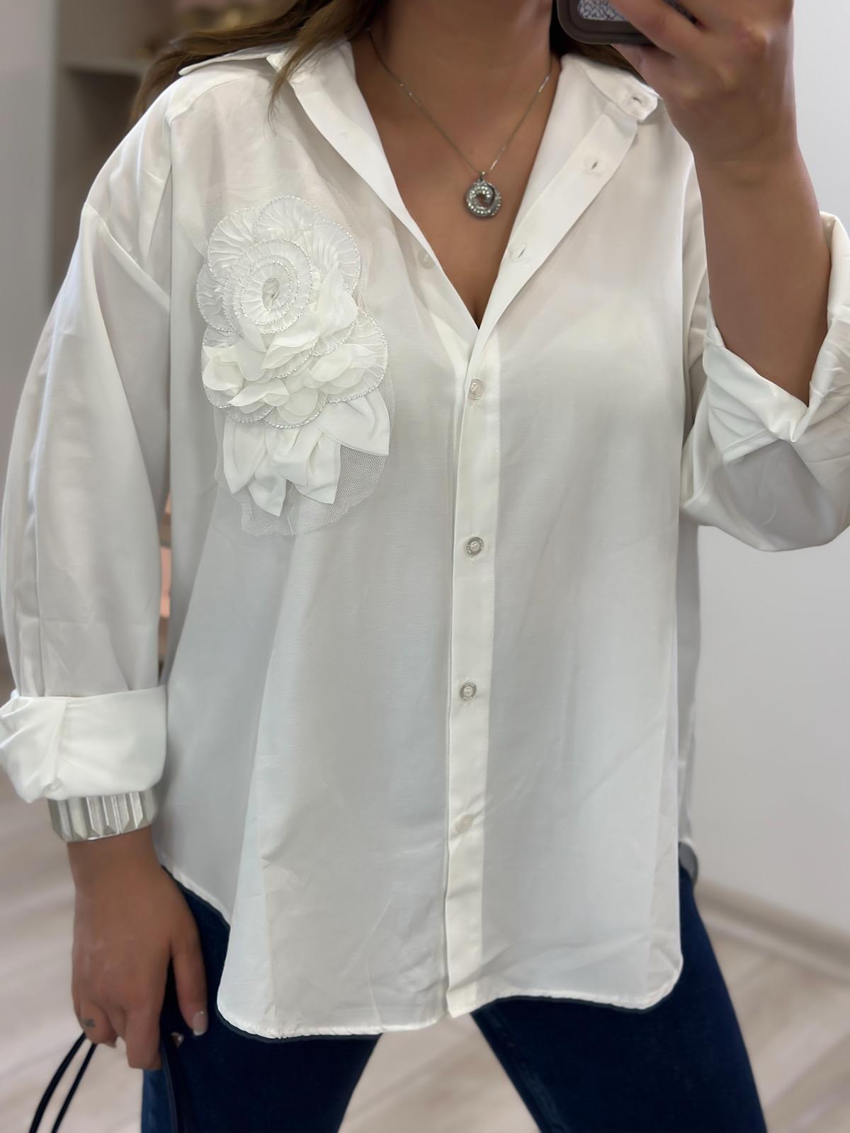 Gül Detaylı Oversize Gömlek EKRU