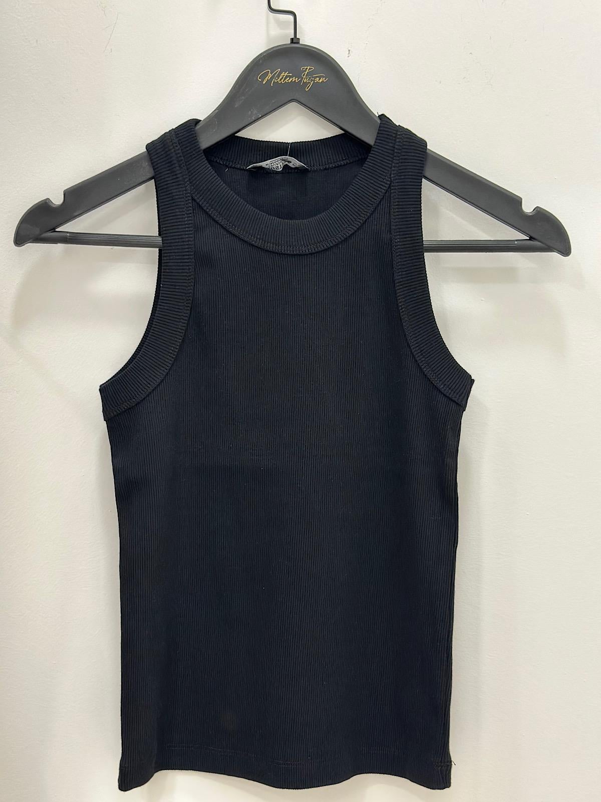 Halter Yaka Fitli Örme Atlet SİYAH