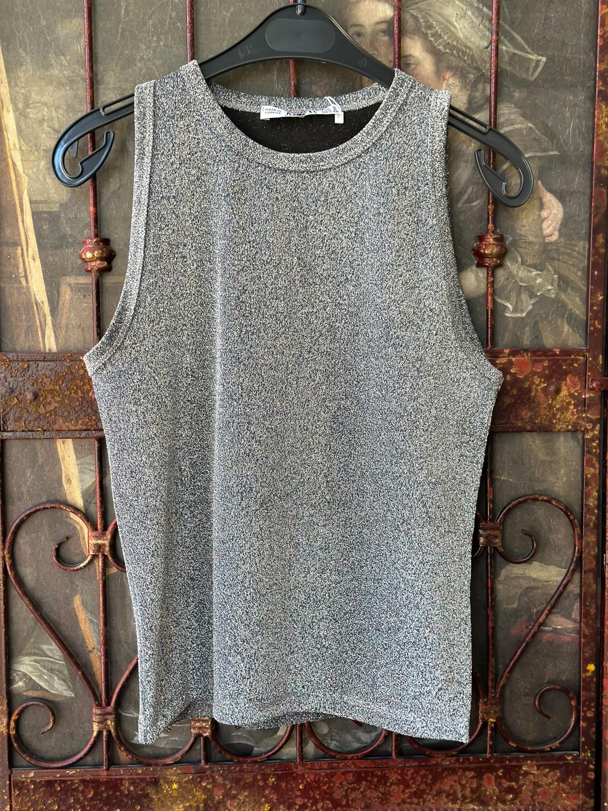 Işıltılı Merserize Crop Top Bluz GRİ