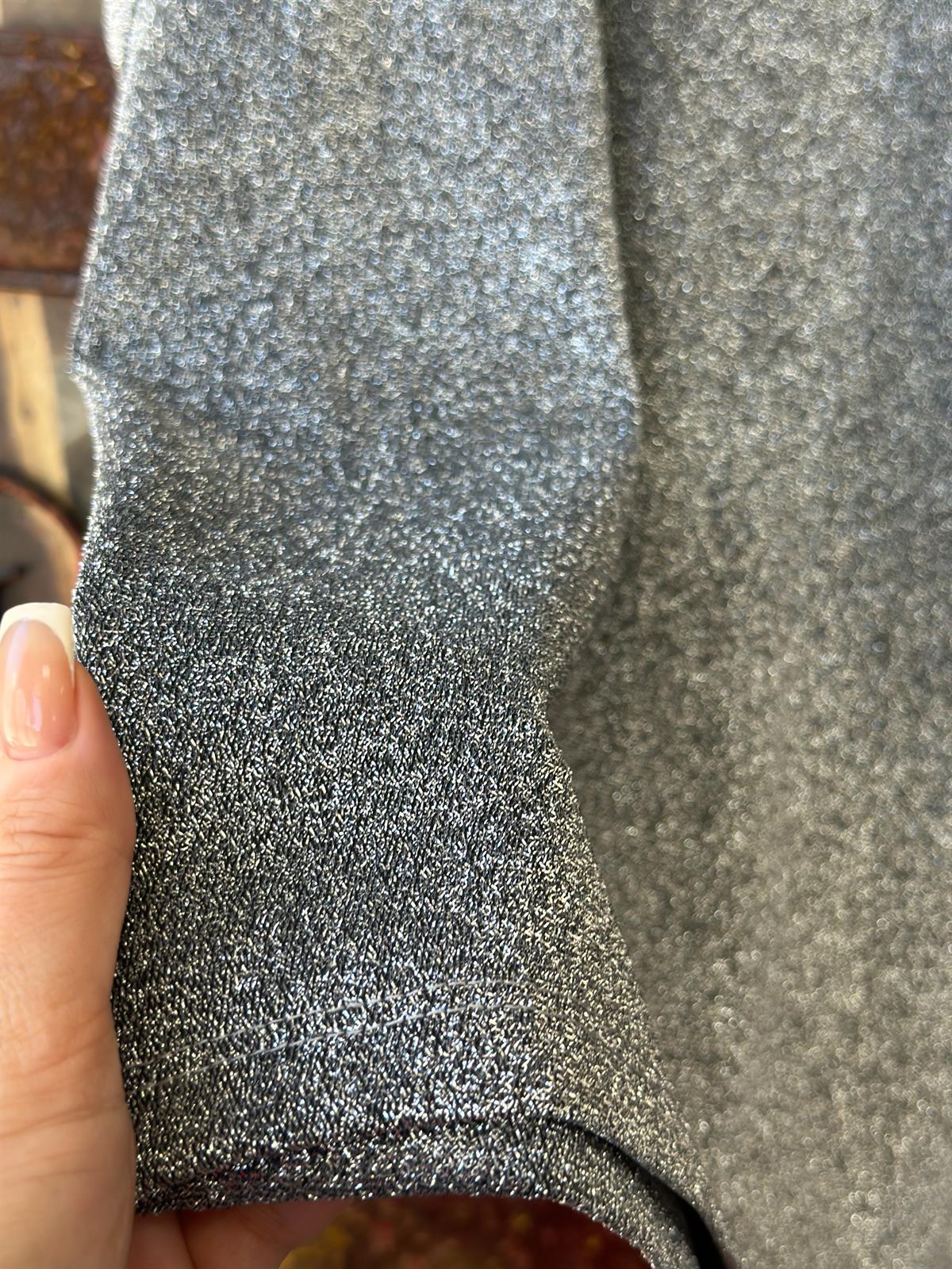 Işıltılı Merserize Crop Top Bluz GRİ