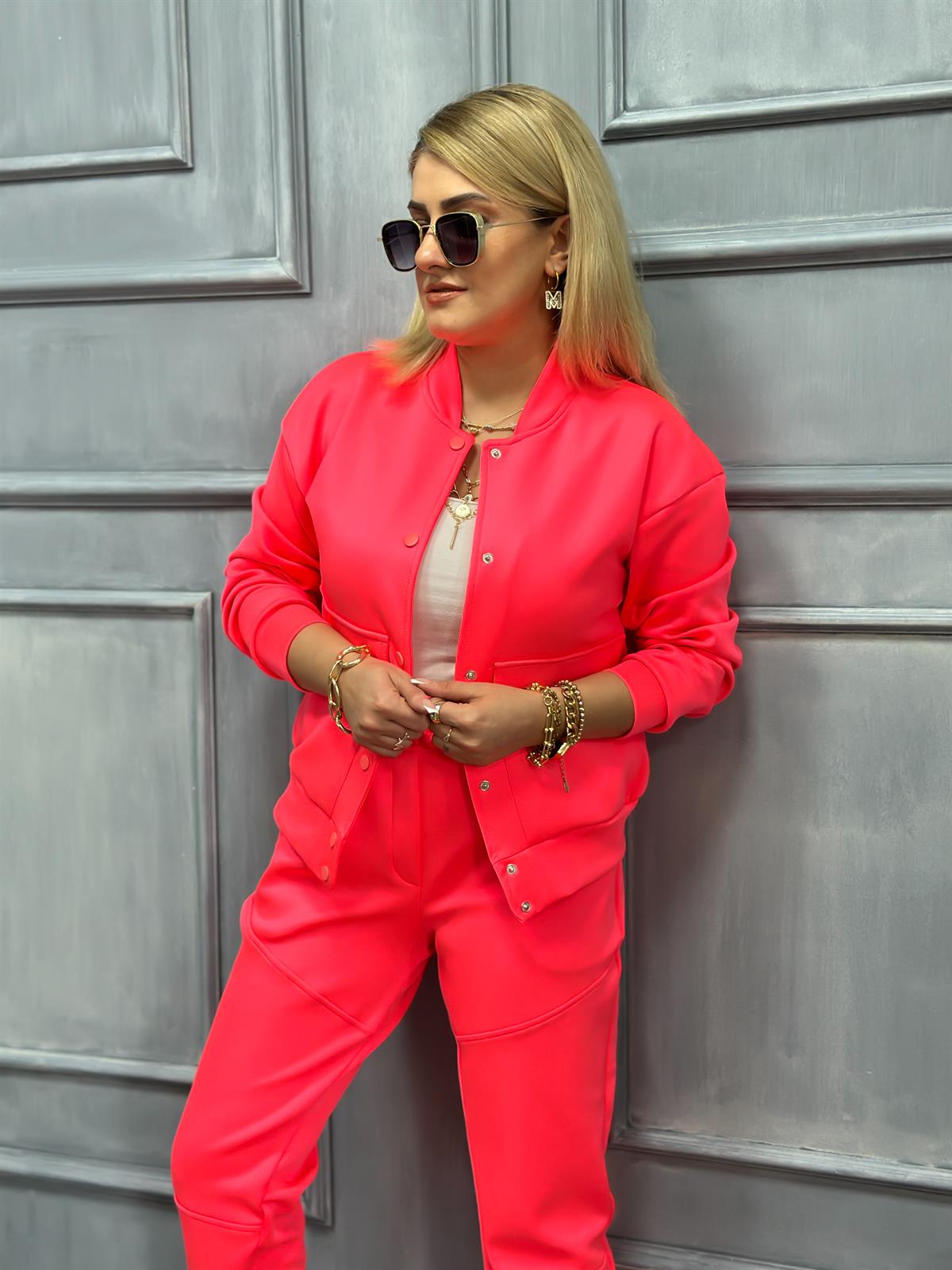 İthal  Scuba Kumaş Eşofman NEON PEMBE