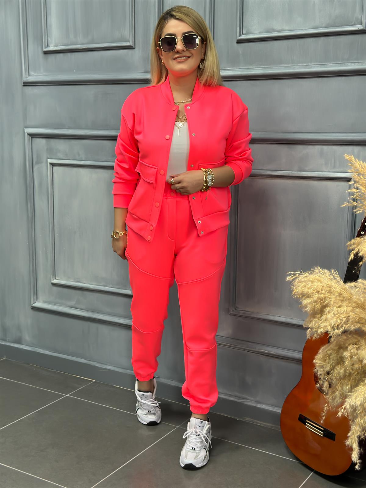 İthal  Scuba Kumaş Eşofman NEON PEMBE
