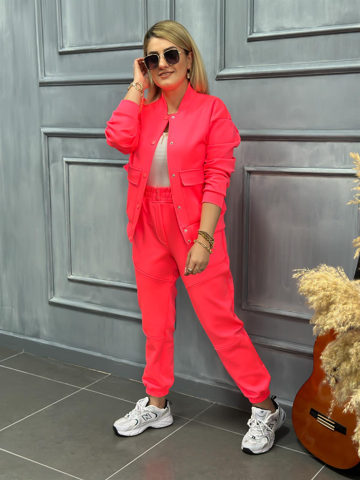 İthal  Scuba Kumaş Eşofman NEON PEMBE