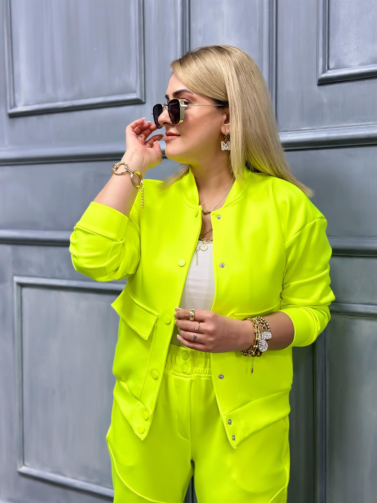 İthal  Scuba Kumaş Eşofman NEON SARI