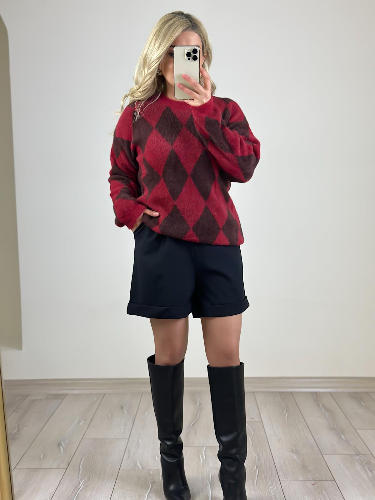 Jakarlı Baklava Kazak KIRMIZI
