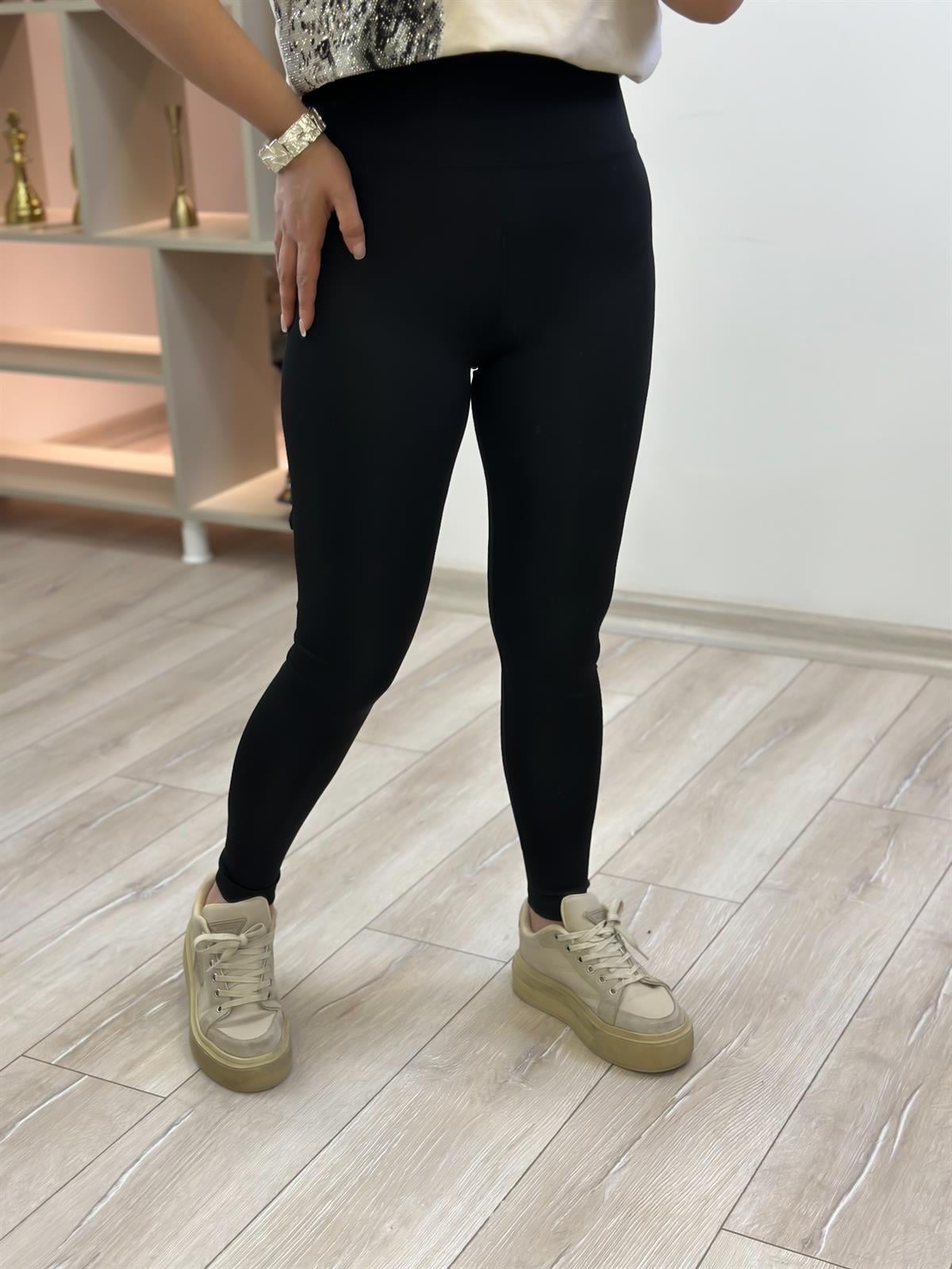 Kalın Kemerli Likralı Tayt SİYAH